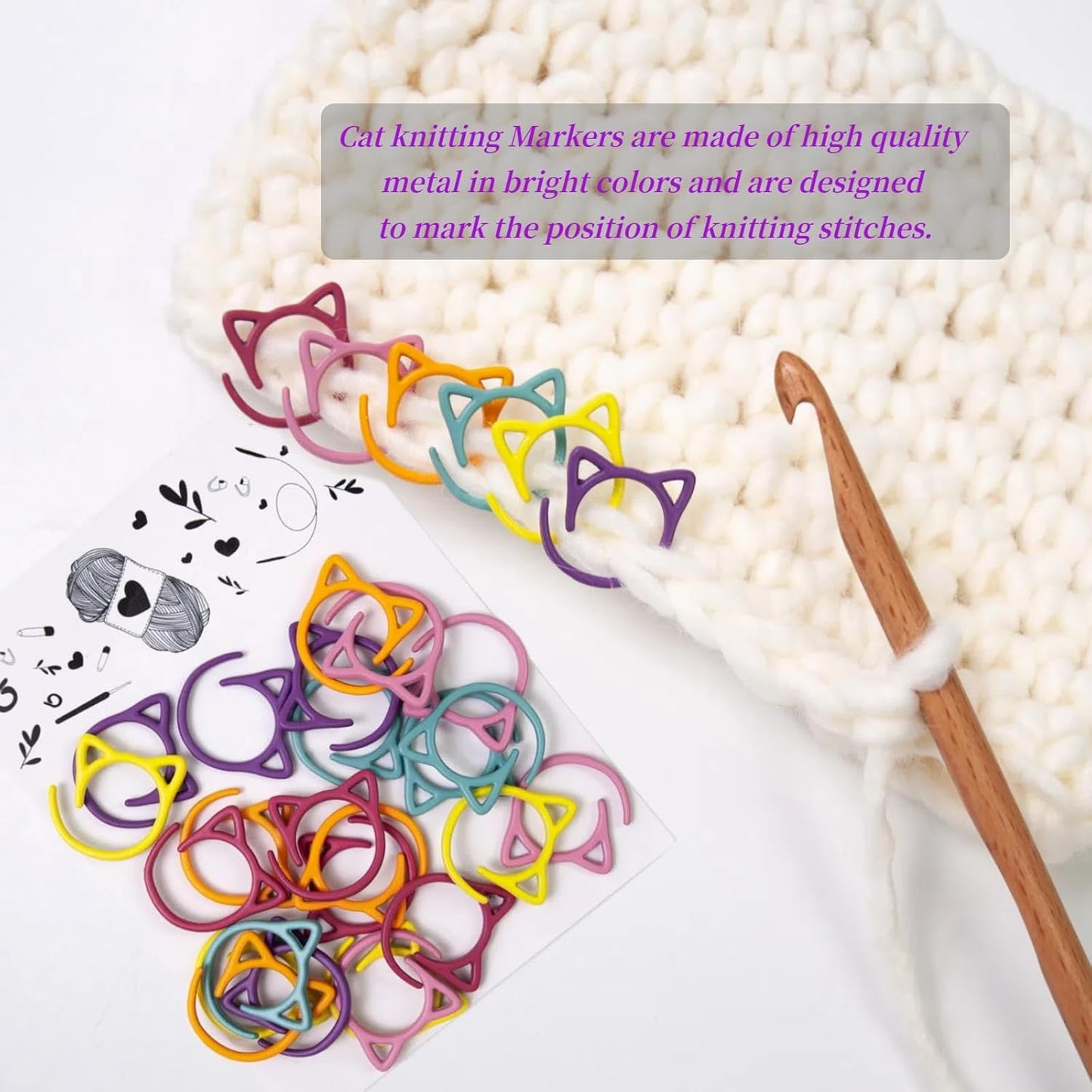 Fazanwey 30pcs Cat Stitch Markers with Storage Case, Metal Stitch Markers for Crocheting,Colorful Crochet Markers for Knitting Weaving Lovers