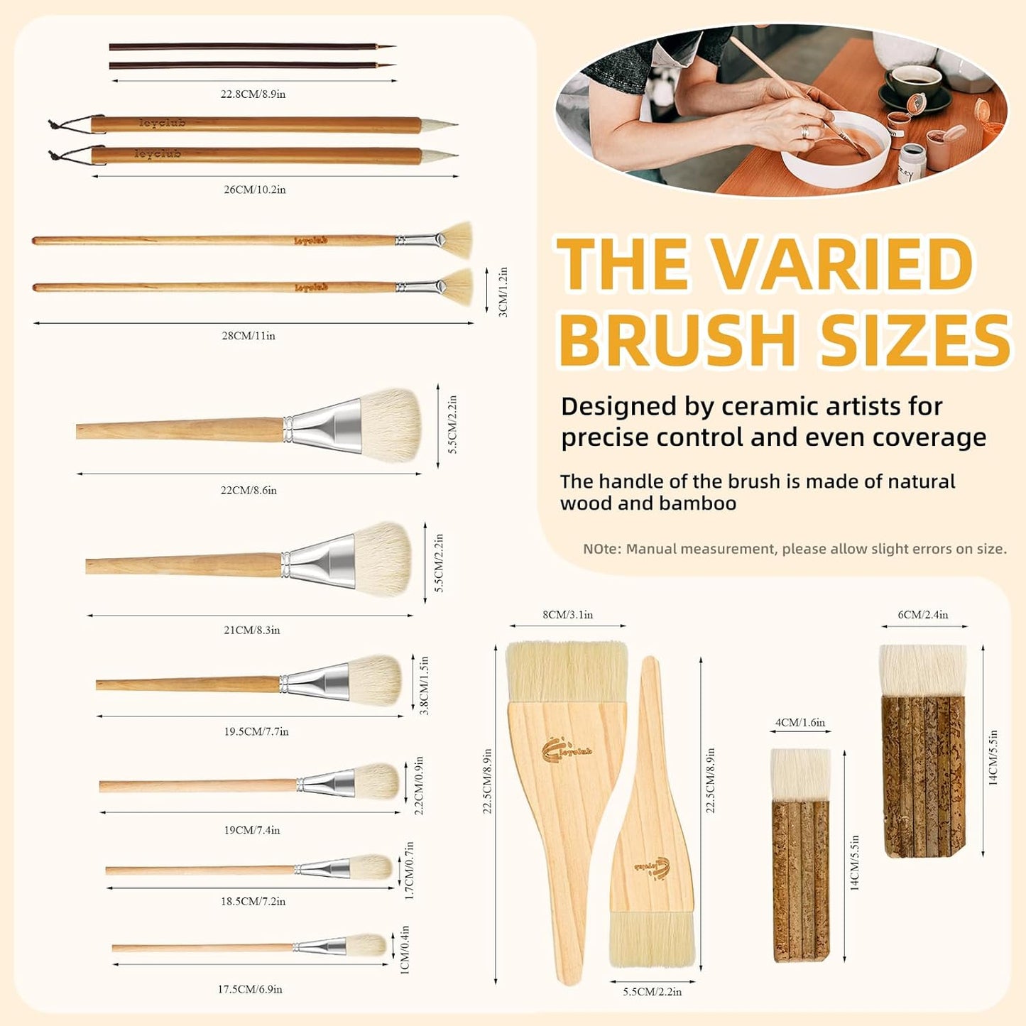 Pottery Glaze Brushes,16 PCS Painting Ceramic Brush Set, Different Shape Wool Soft Bristle for Ceramic Pottery Glazing Creation