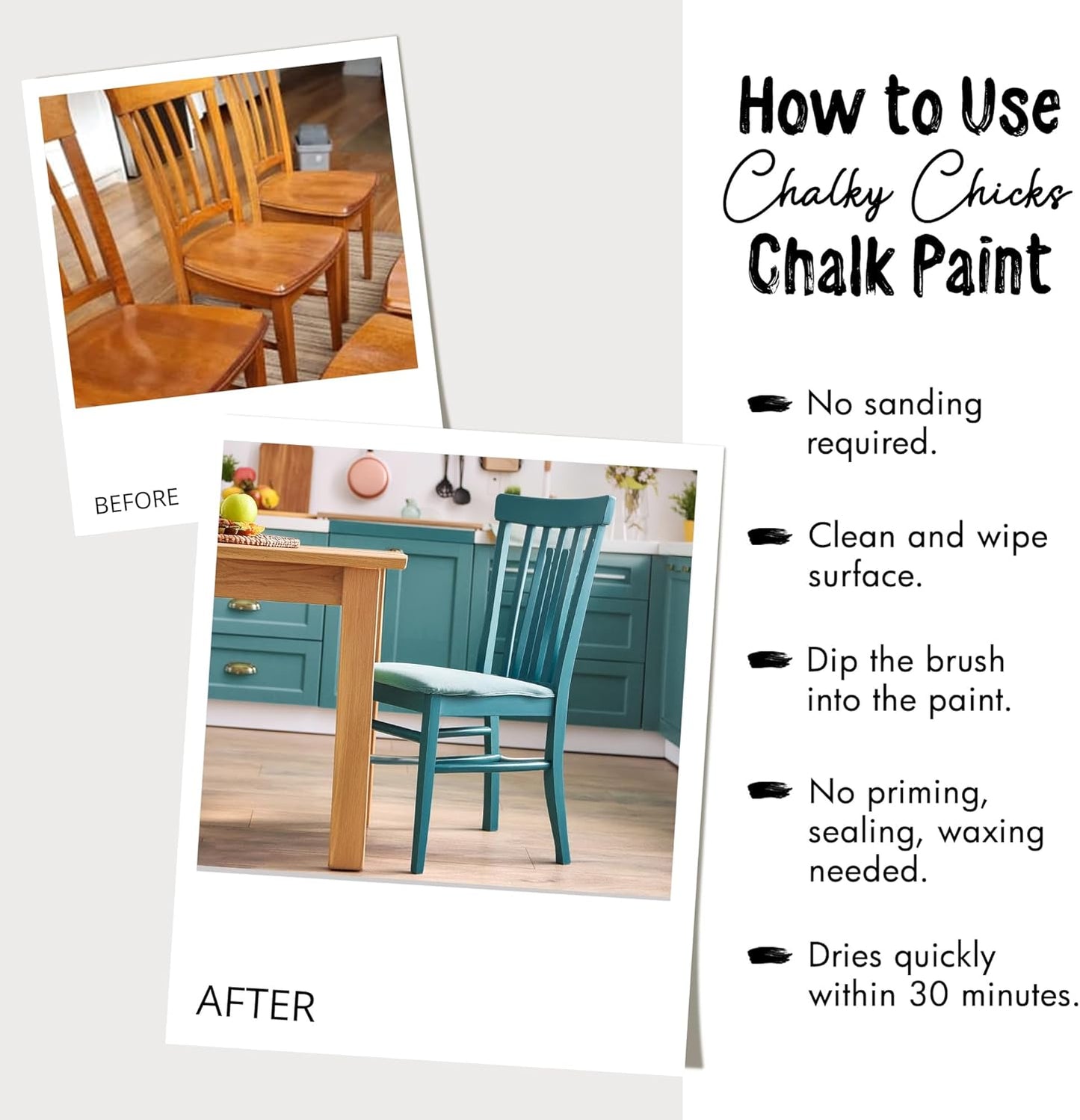 Chalky Chicks All-in-One Chalk Paint for Furniture or Cabinet - 32 Fl Oz - Matte Finish Old Lace (Off White) for Metal, Wood Furniture Paint - No Sanding All-in-One for Home Decor & Crafts, USA Made