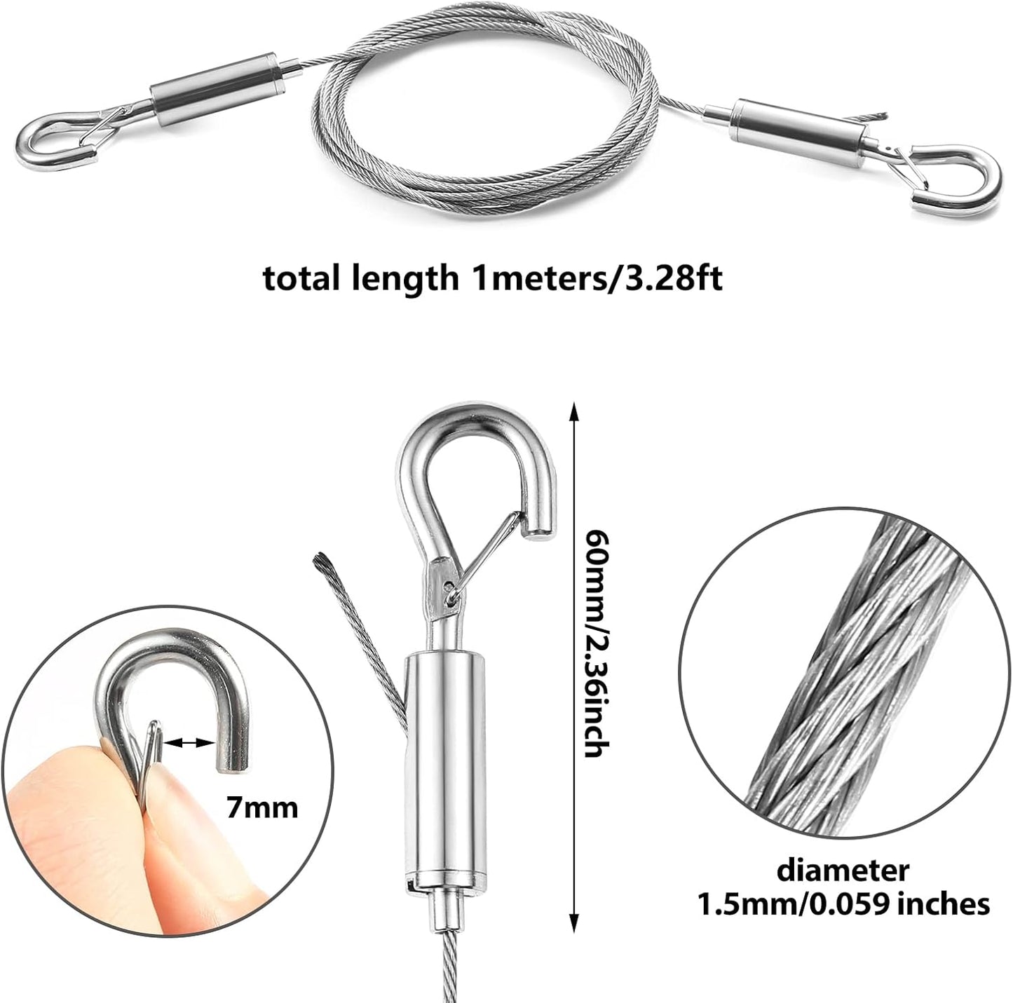 Adjustable Picture Hanging Wire Kit,Heavy Duty Hardware for Hanging Pictures,Paintings,Artwork and Mirrors on Walls,2 Kit,1m x1.5mm Stainless Steel Cables Hanging Rope,Hold Up to 66lbs