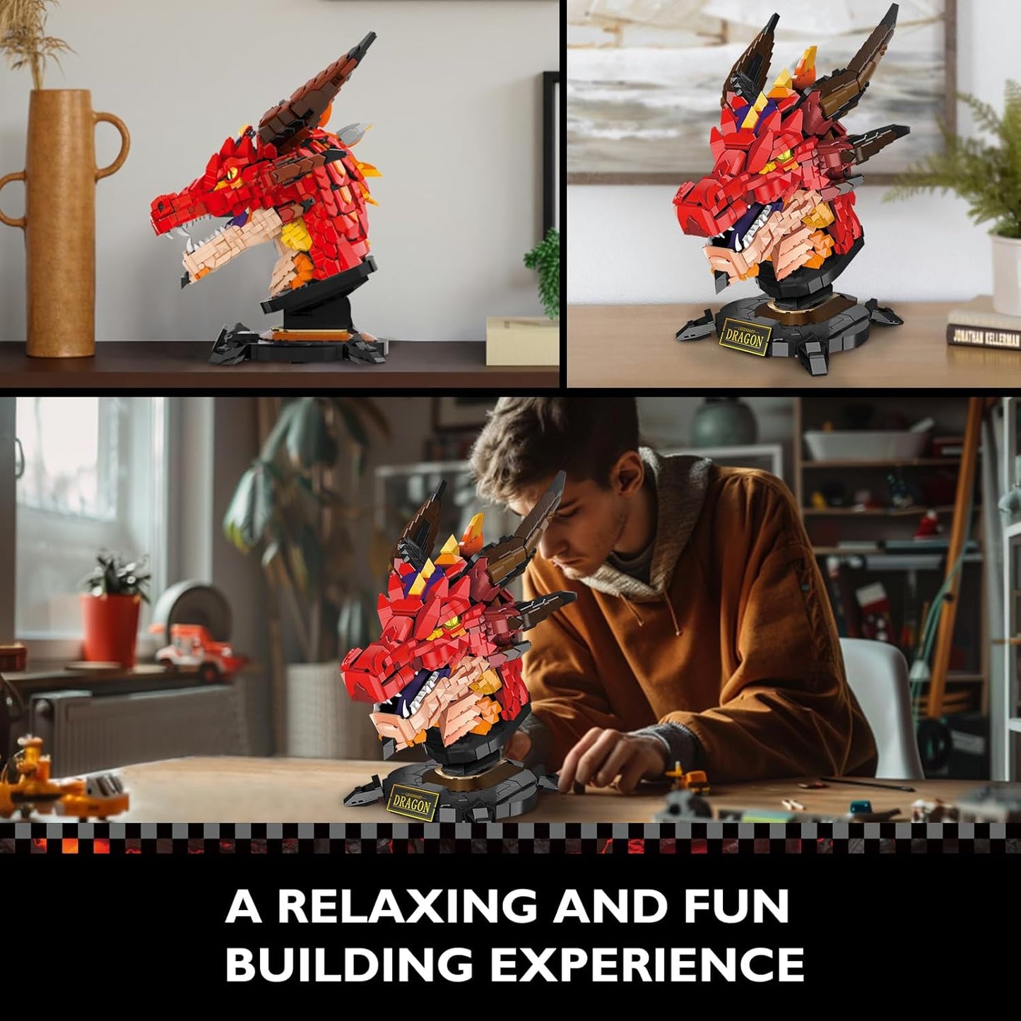 JMBricklayer Dragon Set for Adults 70105, Cool Animals Model Dragon Head Building Blocks Toy, Collection or Home Office Decor, Birthdays for Boys, Girls, Men and Adults