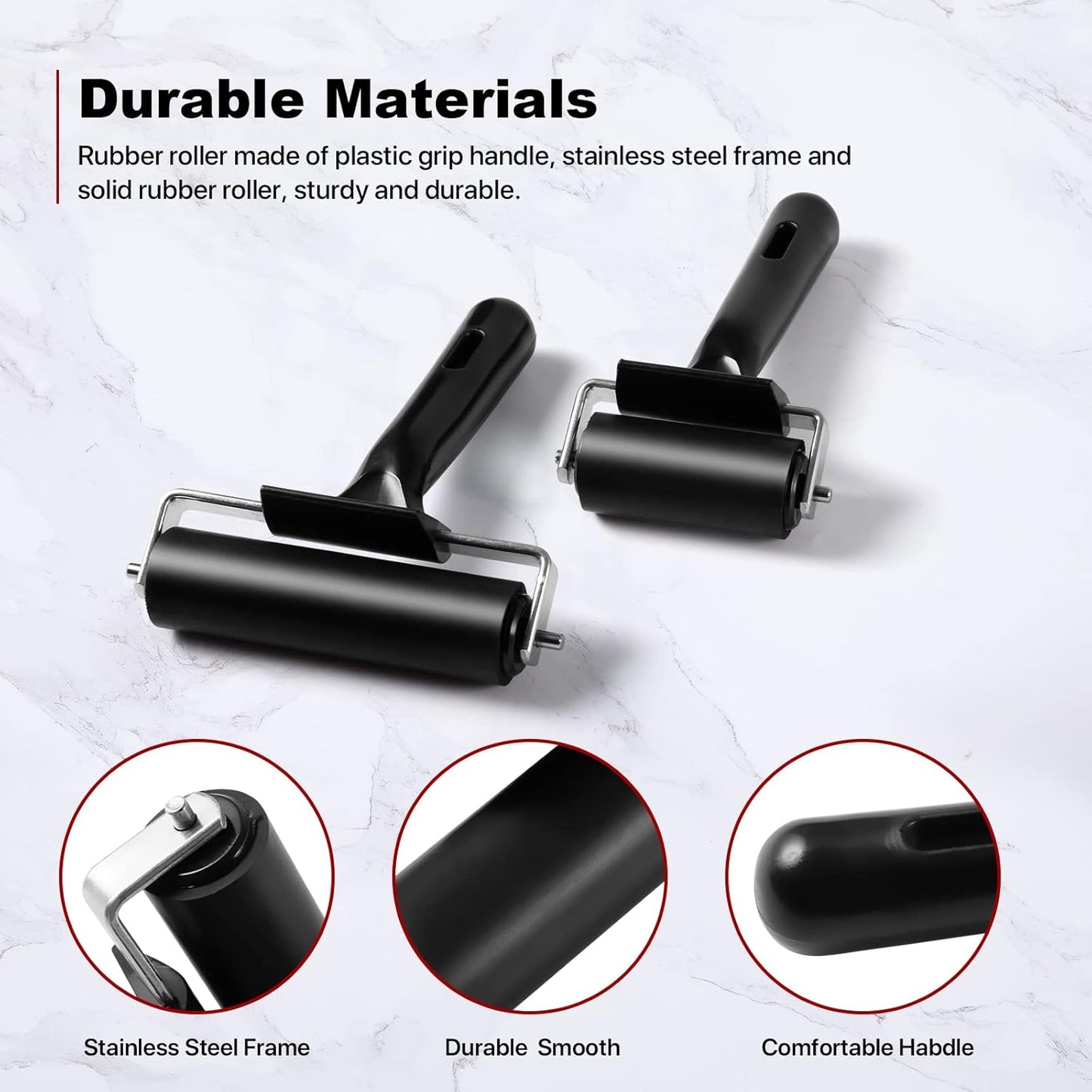 3 Pack Brayer Rollers for Crafting, Vinyl Rubber Roller Brayers, Printmaking Brayer Rollers for Cricut Maker, Gluing, Printing, Inking and Stamping(Black)
