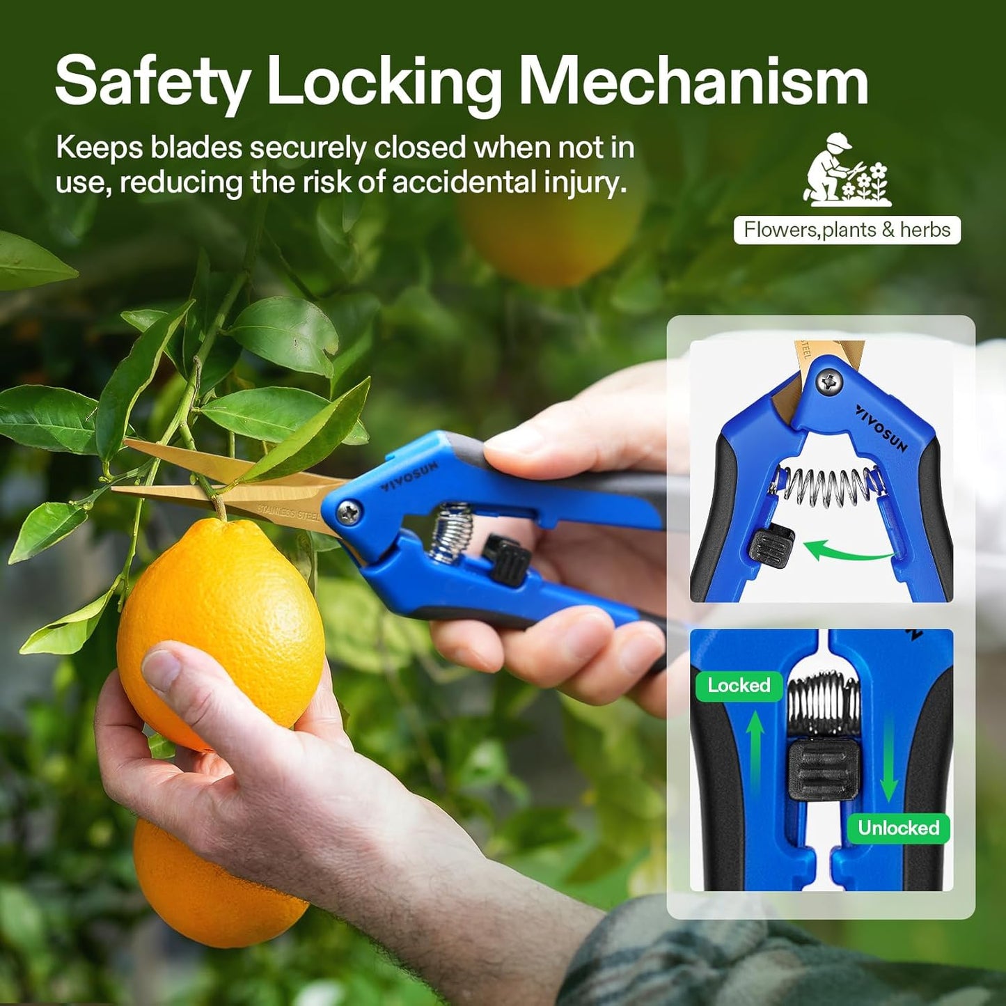 VIVOSUN Curved Gardening Scissors 6.5 Inch Hand Pruner Shear with Titanium Coated Blades 1-Pack