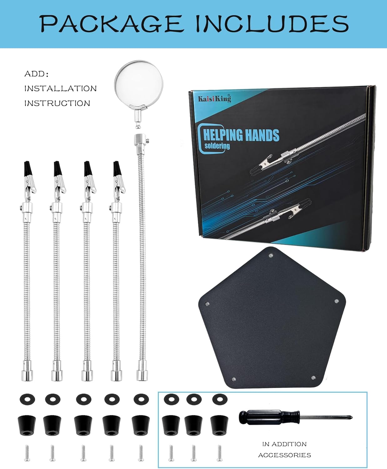 Kaisiking Helping Hands Soldering Station Kit • Magnifying Glass • 4 Flexible Helping Hand Arms • Third Hand Soldering Tool for Electronic Repair Soldering Jewelry Crafts