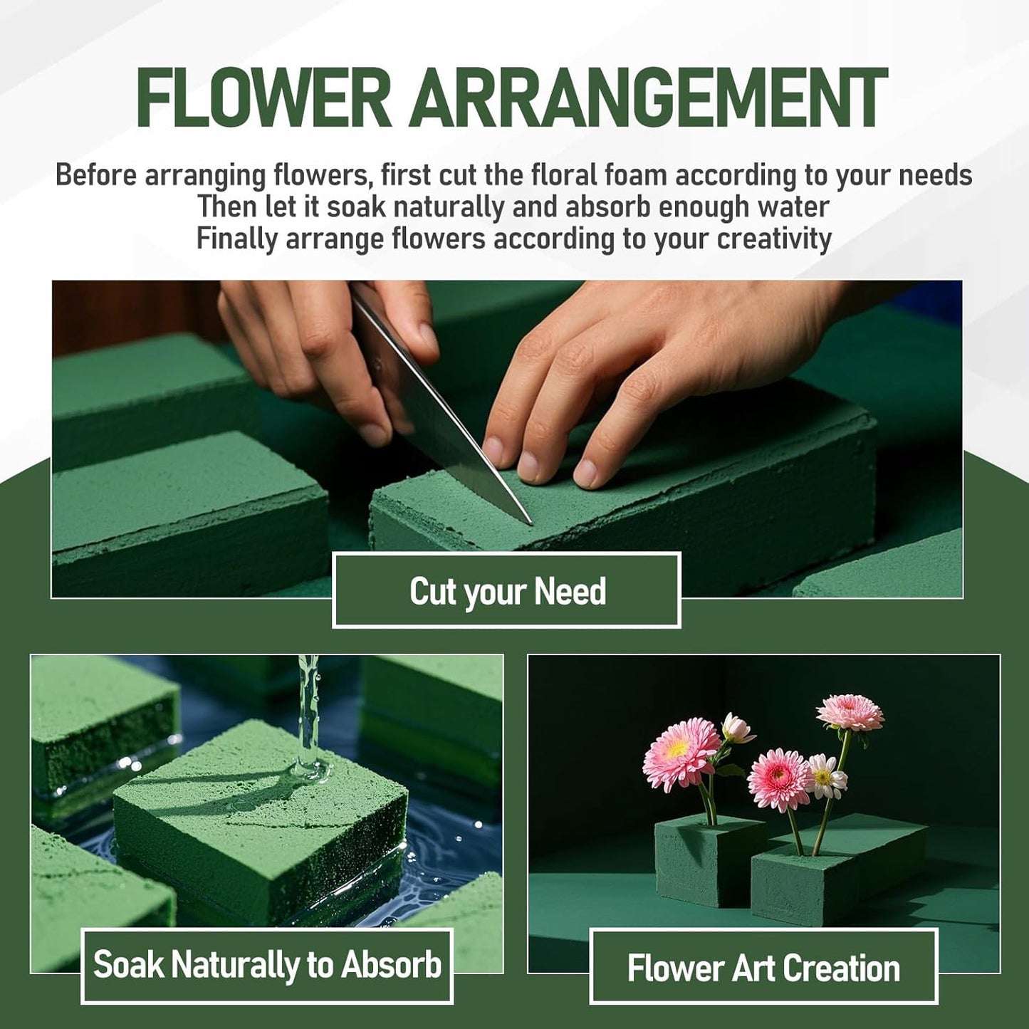 RIDEHILL 3 Pack Floral Foam Blocks, 5.5" x 3.1" x 1.7" Flower Foam for Flower Arrangements Supplies, Wet and Dry Flower Foam Blocks Suitable for Fresh and Artificial Flowers in Decorations
