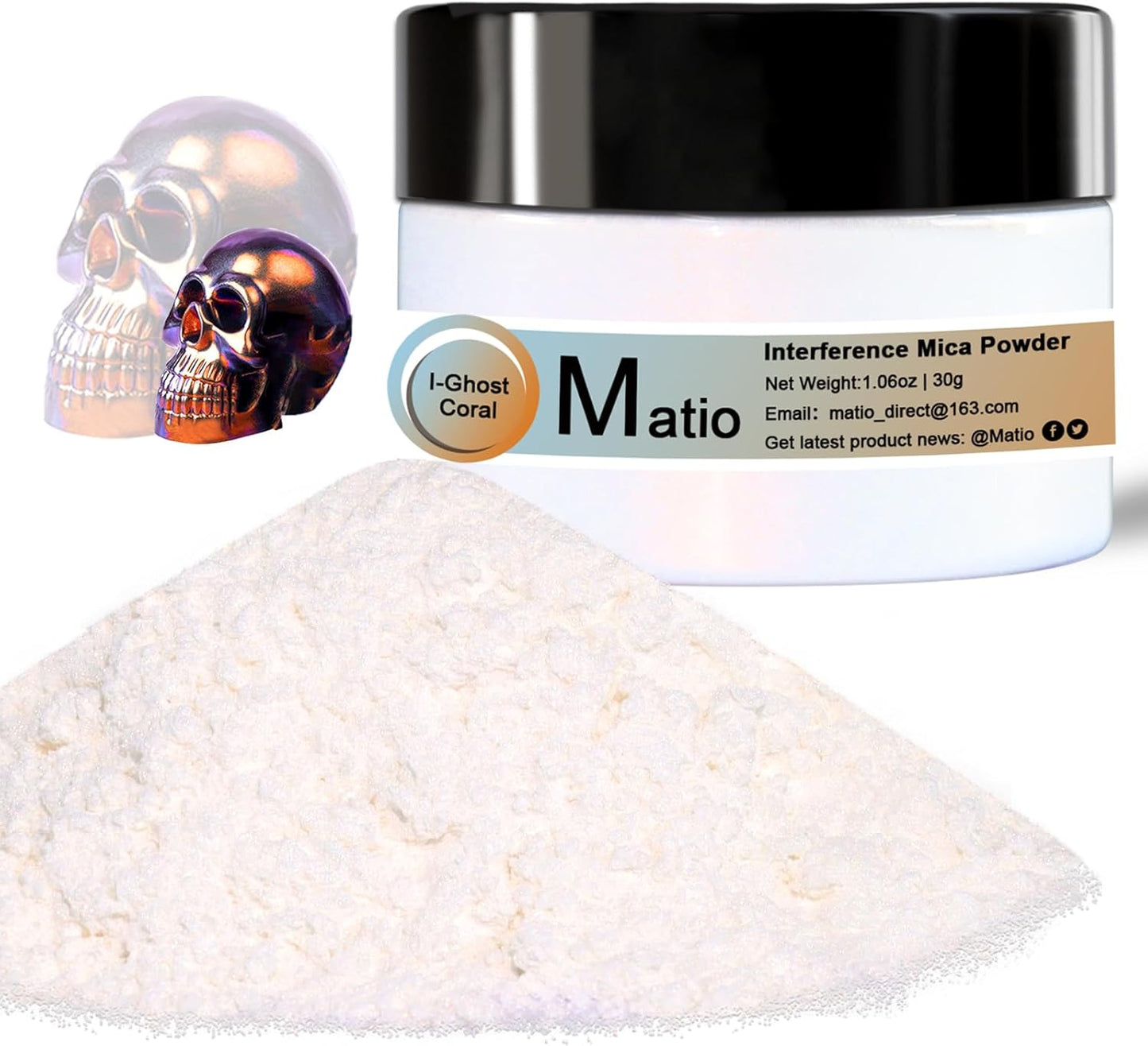 Matio Interference Mica Powder, 1.06oz/ 30g Ghost Coral Chrome Powder, Pearlescent Effect Color Shift Pigment for Epoxy Resin, Makeup Shimmer, Nail Polish,Soap Dye,Candle Making,Paint