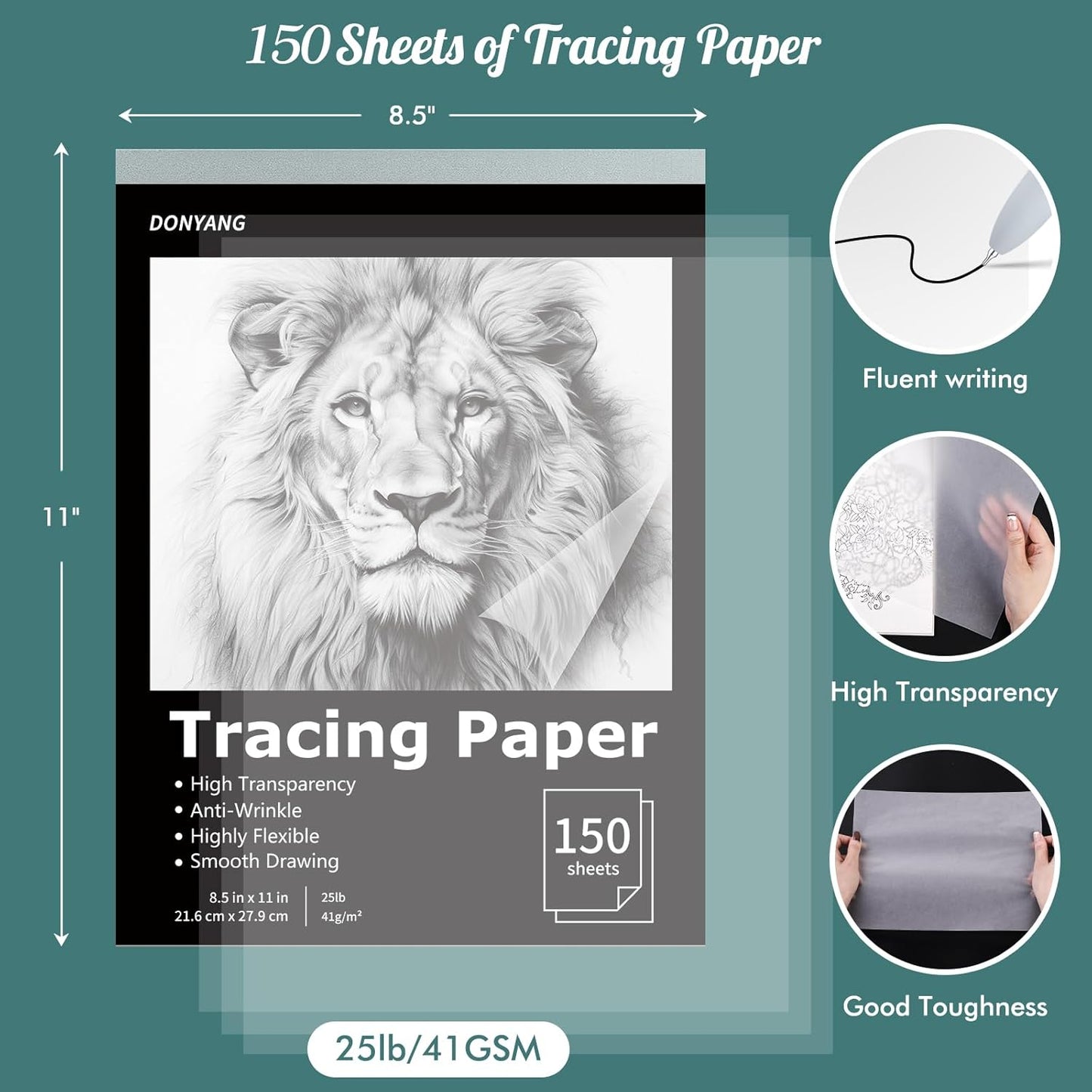 Tracing Paper 8.5x11 inch, 150 Sheets Transparent Vellum Paper for Tracing Pads, Translucent Tracing Paper for Pencil, Marker and Ink - Trace Images, Sketch, Preliminary Drawing, Overlays, Black