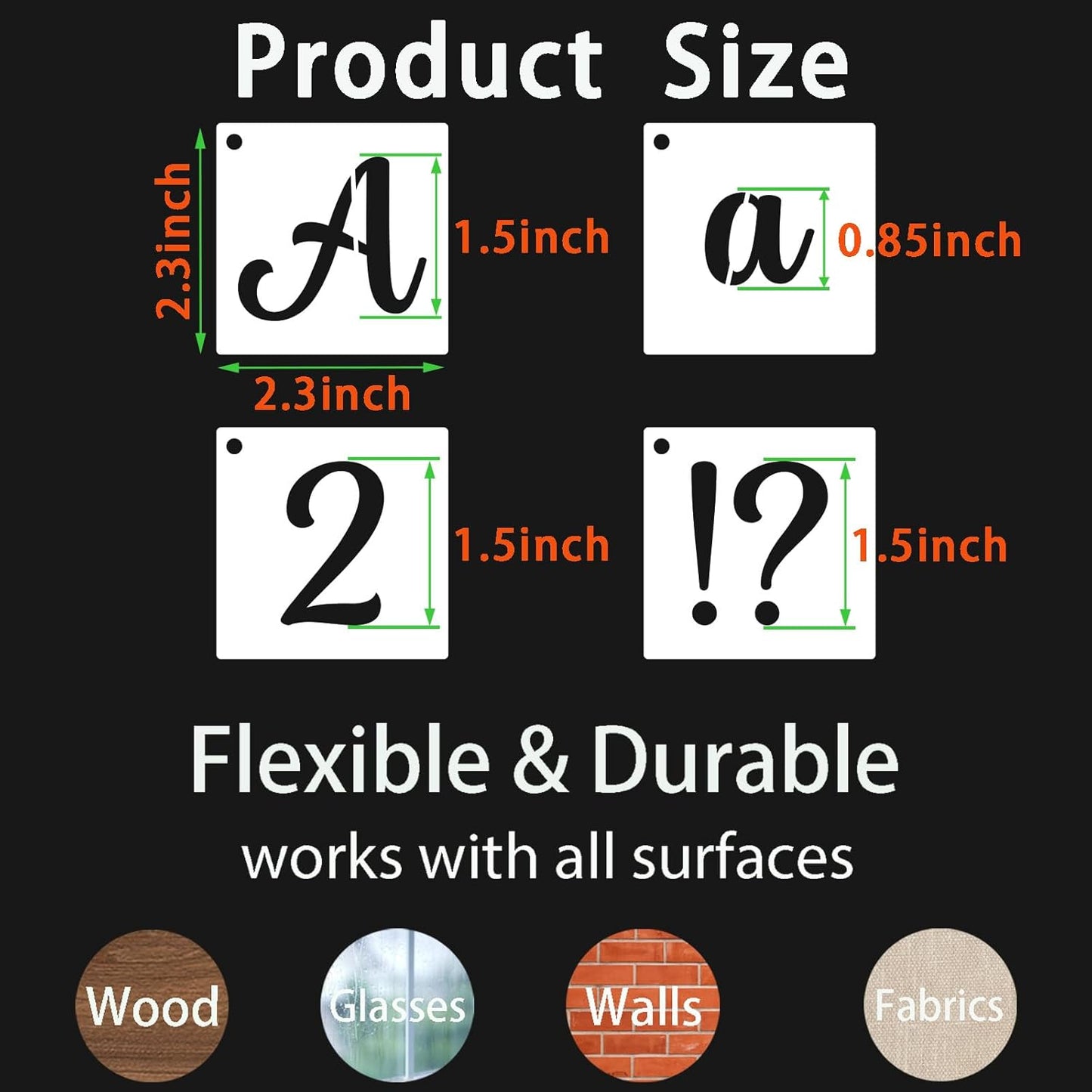 BAMIDELE 1.5 Inch Alphabet Letter Stencils for Painting, 66 Pcs Reusable Plastic Calligraphy Letter Stencils and Numbers Template Kit for Painting on Wood, Chalkboard, Fabric, Door Porch, Wall Art