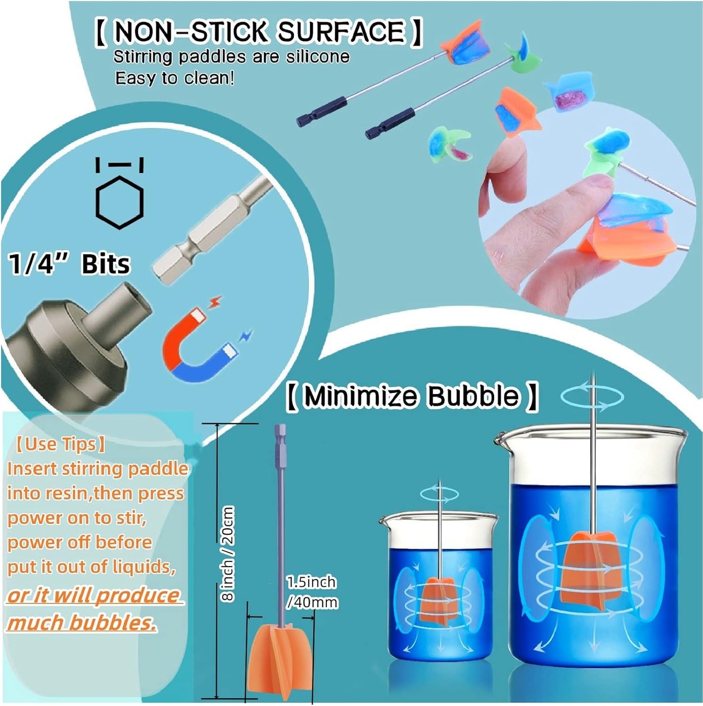 Silicone Resin Mixer Epoxy Mixer Paddles,Reusable Reusable Paint and Resin Mixer Paddle to Mix,Mixer for Drill Paint Mixer/Paint Stirrer for Mixing Resin, Epoxy, Silicone Molds(4-Large)