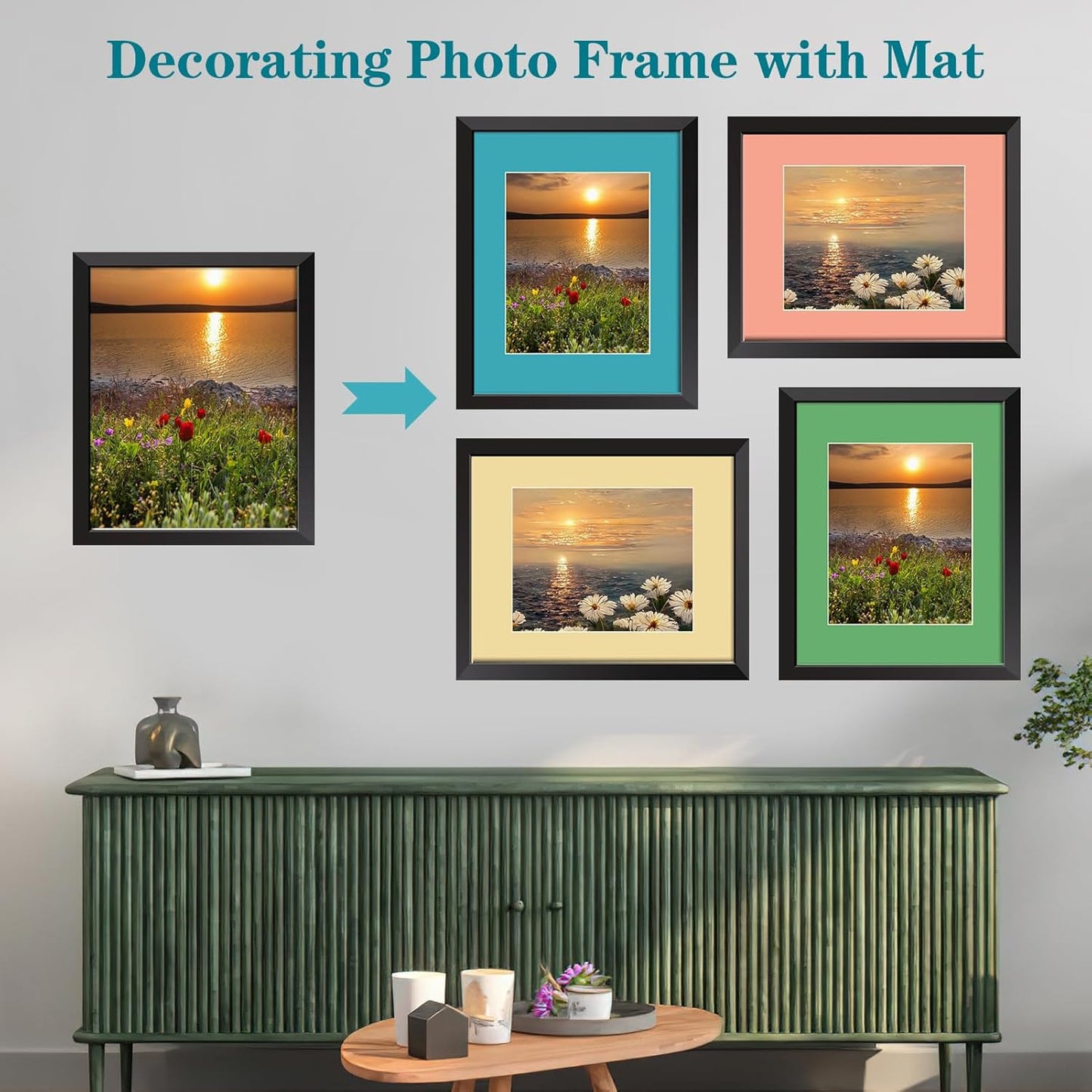 ZBEIVAN 12 Packs Mixed Colors 11x14 Picture Frame Mats for 8x10 Photos, Artworks and Prints, White Core Bevel Cut Frame Mattes