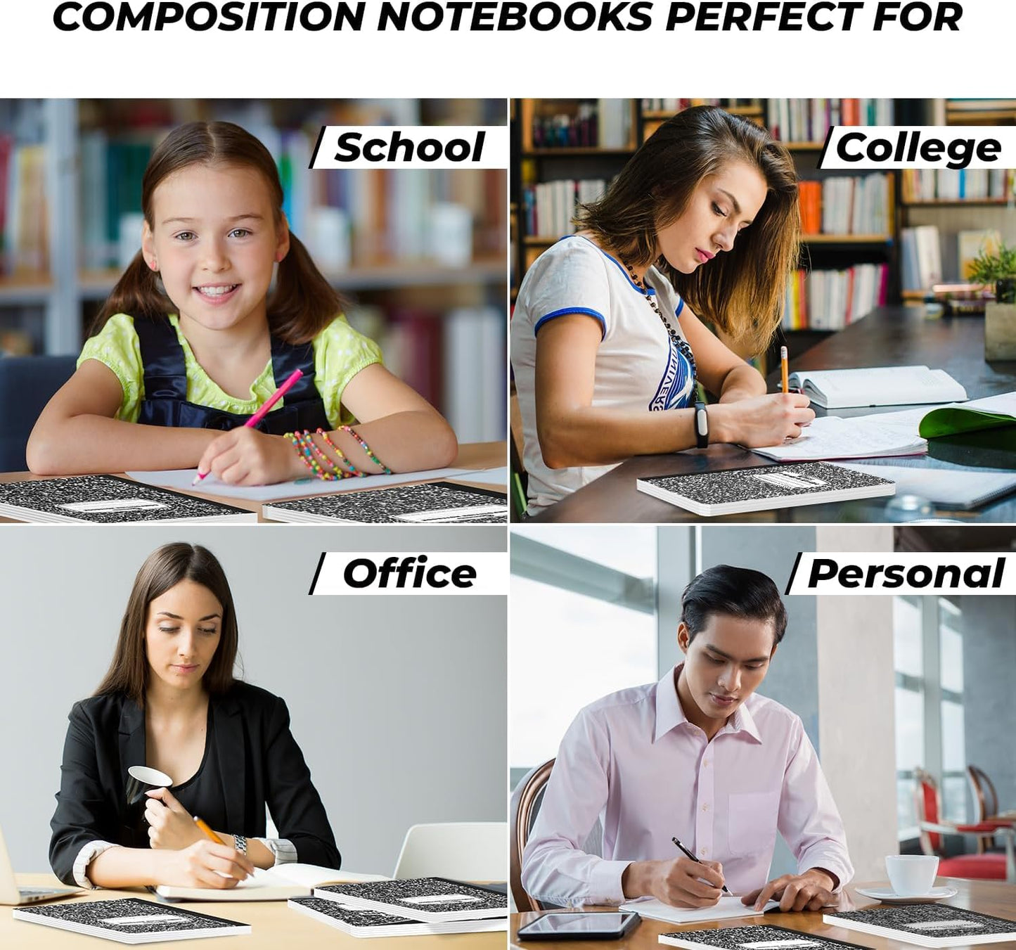 Rosmonde 5000 Pack (Pallet) Composition Notebooks Bulk, College Ruled, 200 Pages (100 Sheets), 9-3/4 x 7-1/2, Bulk Supplies for School Districts, Black Marble Notebook, 4-7 Days Transit