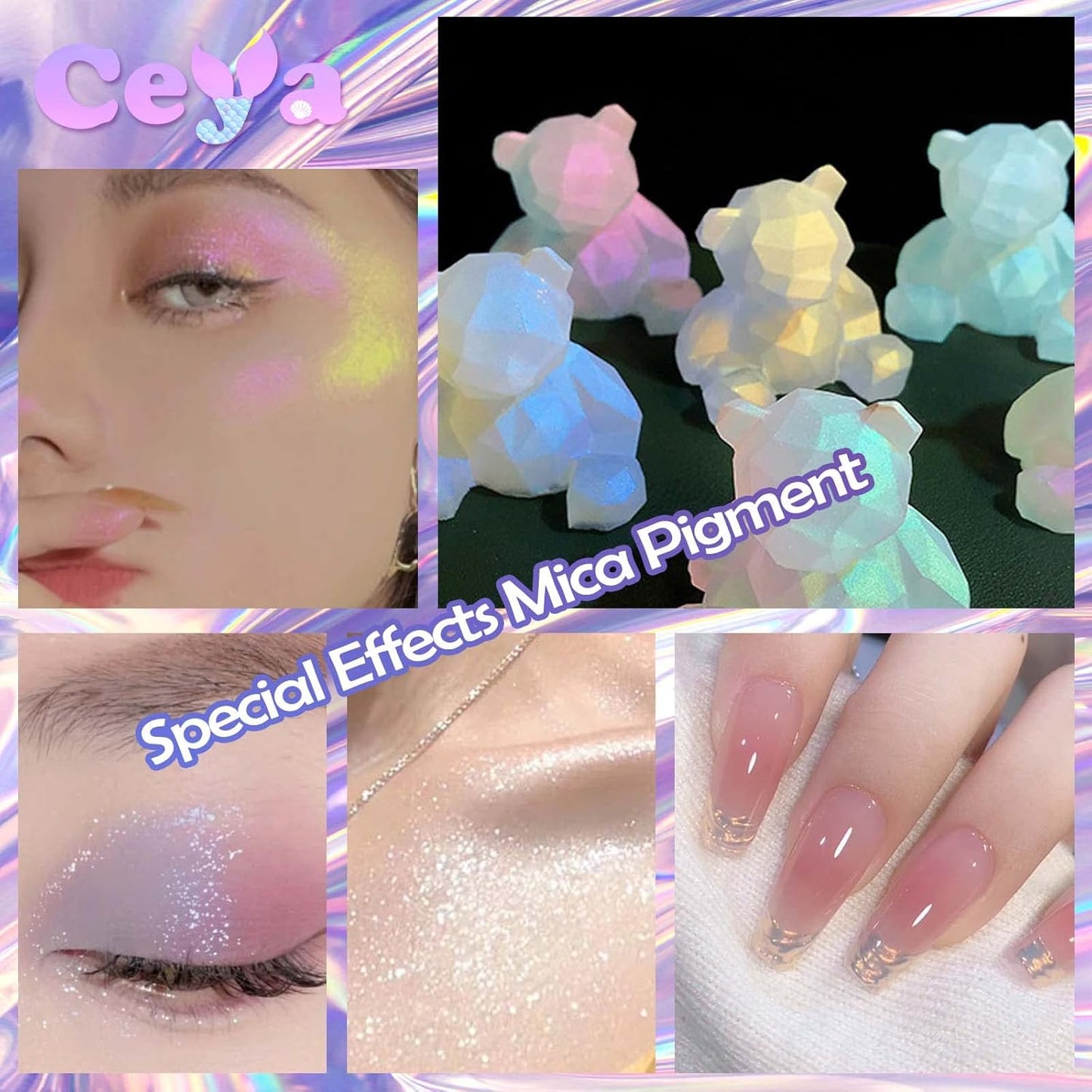 Ceya Interference Mica Powder, 1.8oz/ 50g Ghost Green Chrome Nail Powder, Cosmetic Grade Pearlescent Effect Color Shift Pigment for Epoxy Resin, Makeup, Nail Polish, Soap Candle Making, Slime, Paint