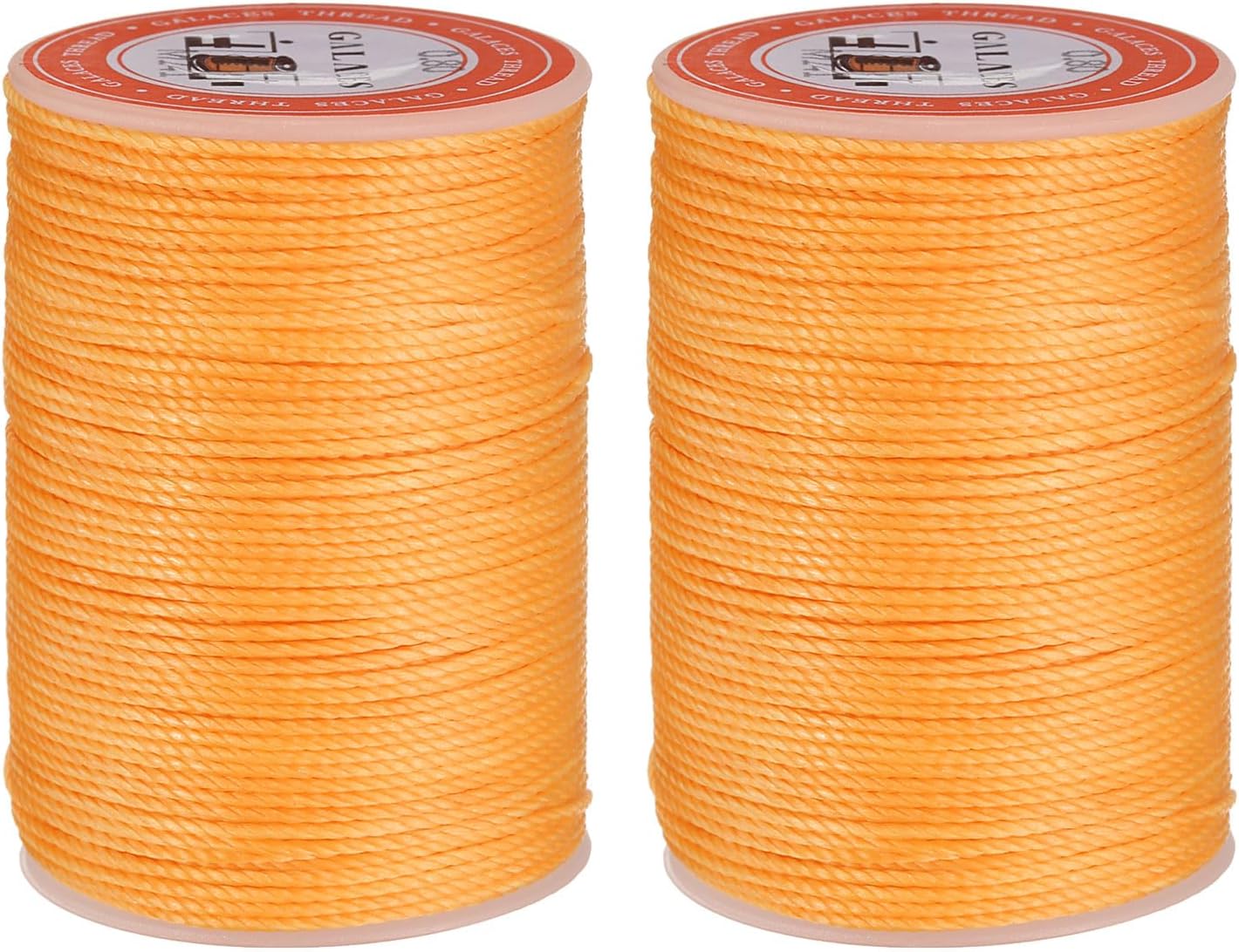uxcell Round Leather Sewing Waxed Thread, 55m / 60 Yards Polyester Wax String, 0.80mm Wax Stitching Cord for Leather Crafts, Bookbinding, Bracelets Braided, Citrus, 2pcs