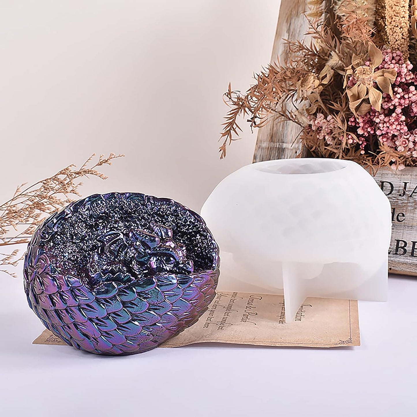 Dragon Egg Molds Dinosaur Resin Mold - Resin Casting Silicone Molds for Home Decor & Candle Making Wave Spiral Mold