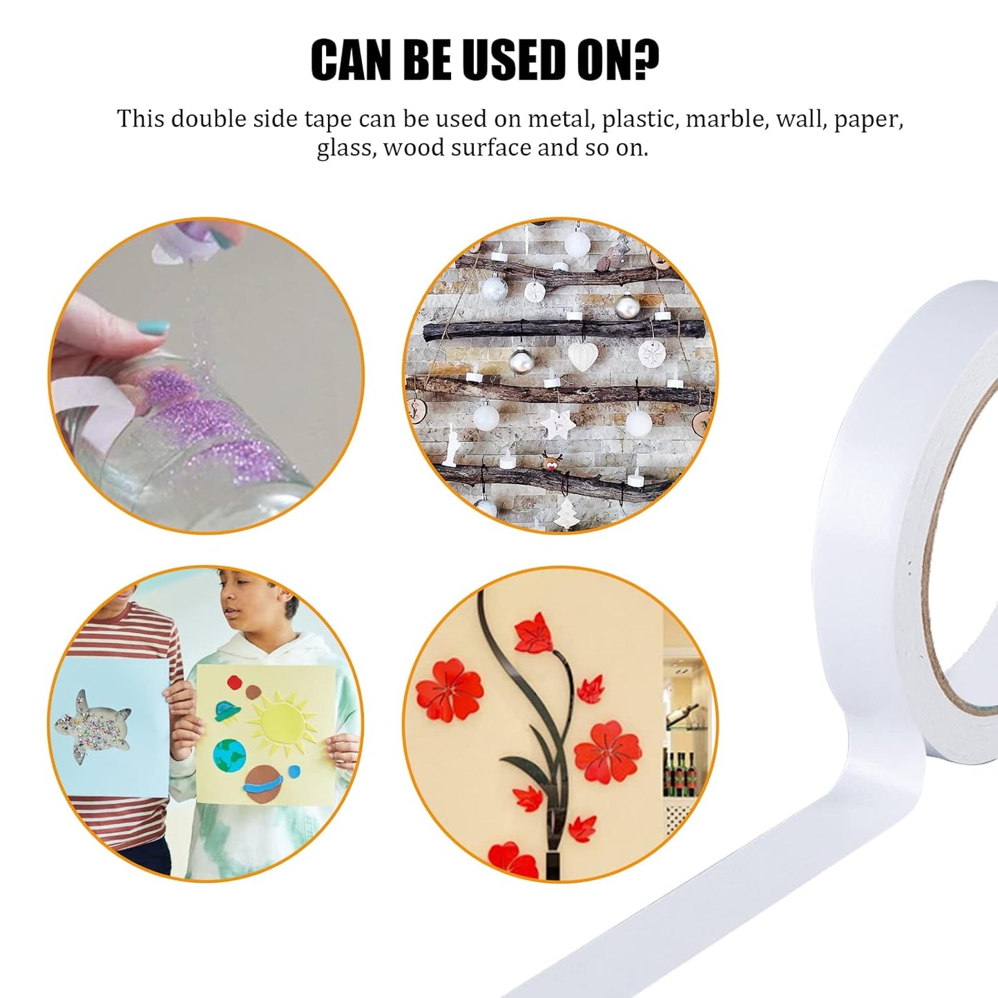 Double Sided Tape for Crafts, Double-Sided Tape for Arts, Scrapbook Supplies, Photography, Gifts Box, Scrapbooking, Card Making, Paper Backing, Tear-by-Hand, 6 Roll Heavy Duty Multi-Size Adhesive Tape