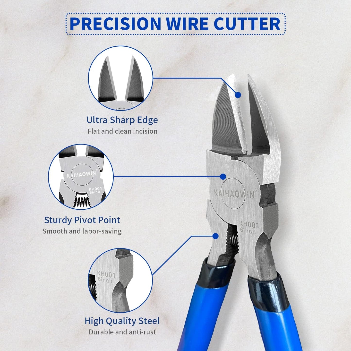 KAIHAOWIN Wire Cutters 5-Inch and 6-Inch Set Flush Cutters Ultra Sharp Spring Loaded Wire Snips Clippers Cutting Pliers for Crafting Jewelry Making-2 PCS