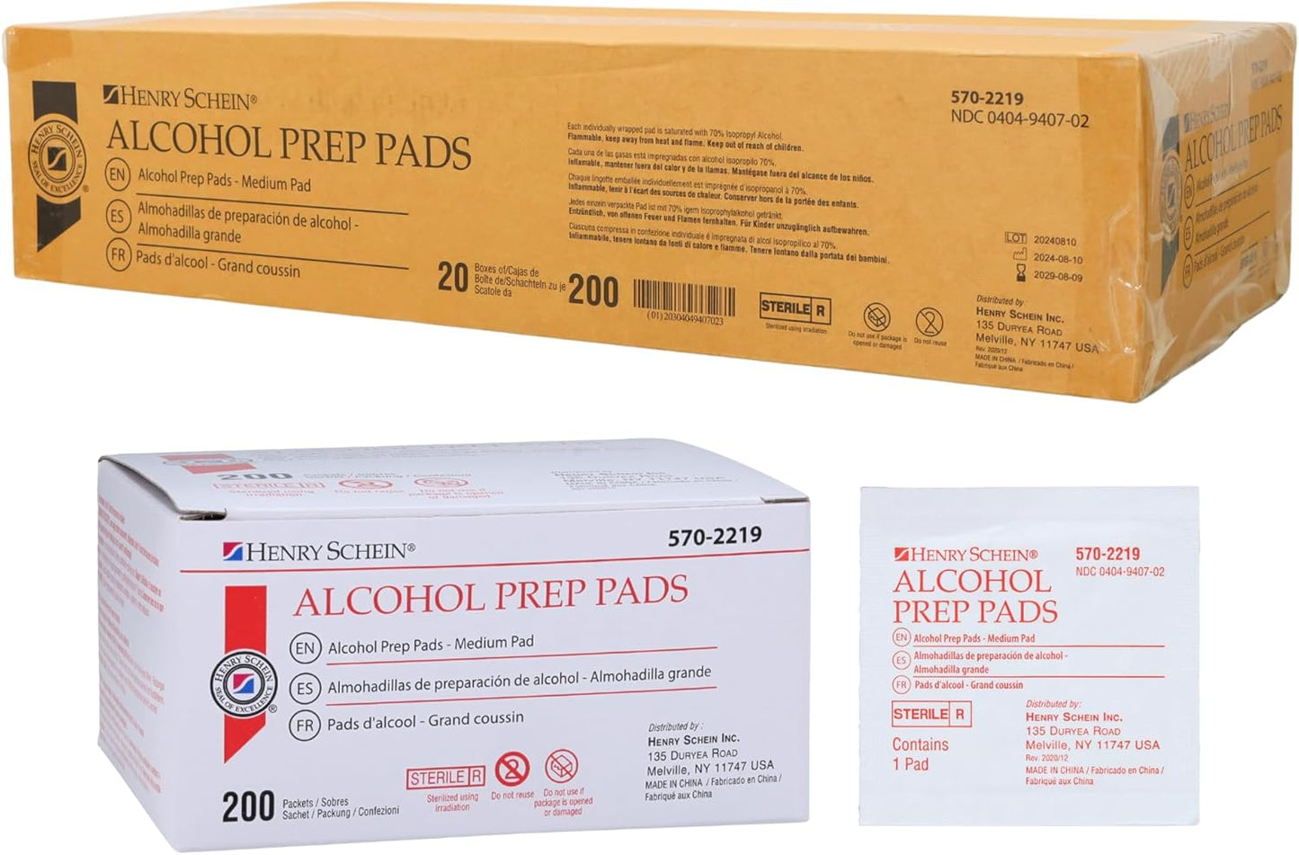Henry Schein Alcohol Prep Pads, Medium, 2-ply, Sterile, 1 Case of 4000 (20 Boxes of 200)