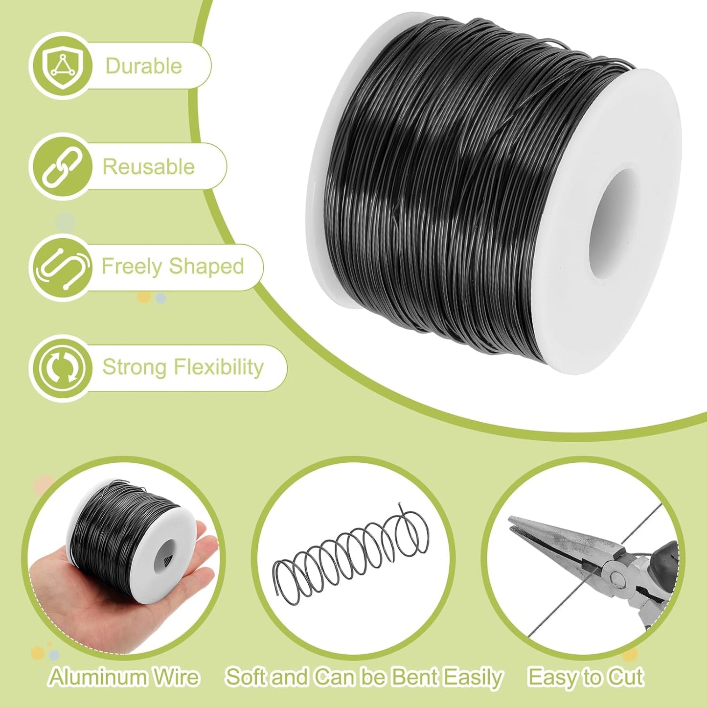 MECCANIXITY 18 Gauge Anodized Aluminum Craft Wire Bendable Bonsai Training Wire 492 Feet 1mm for Sculpting Crafts Wreath Floral Beading Jewelry Making, Black