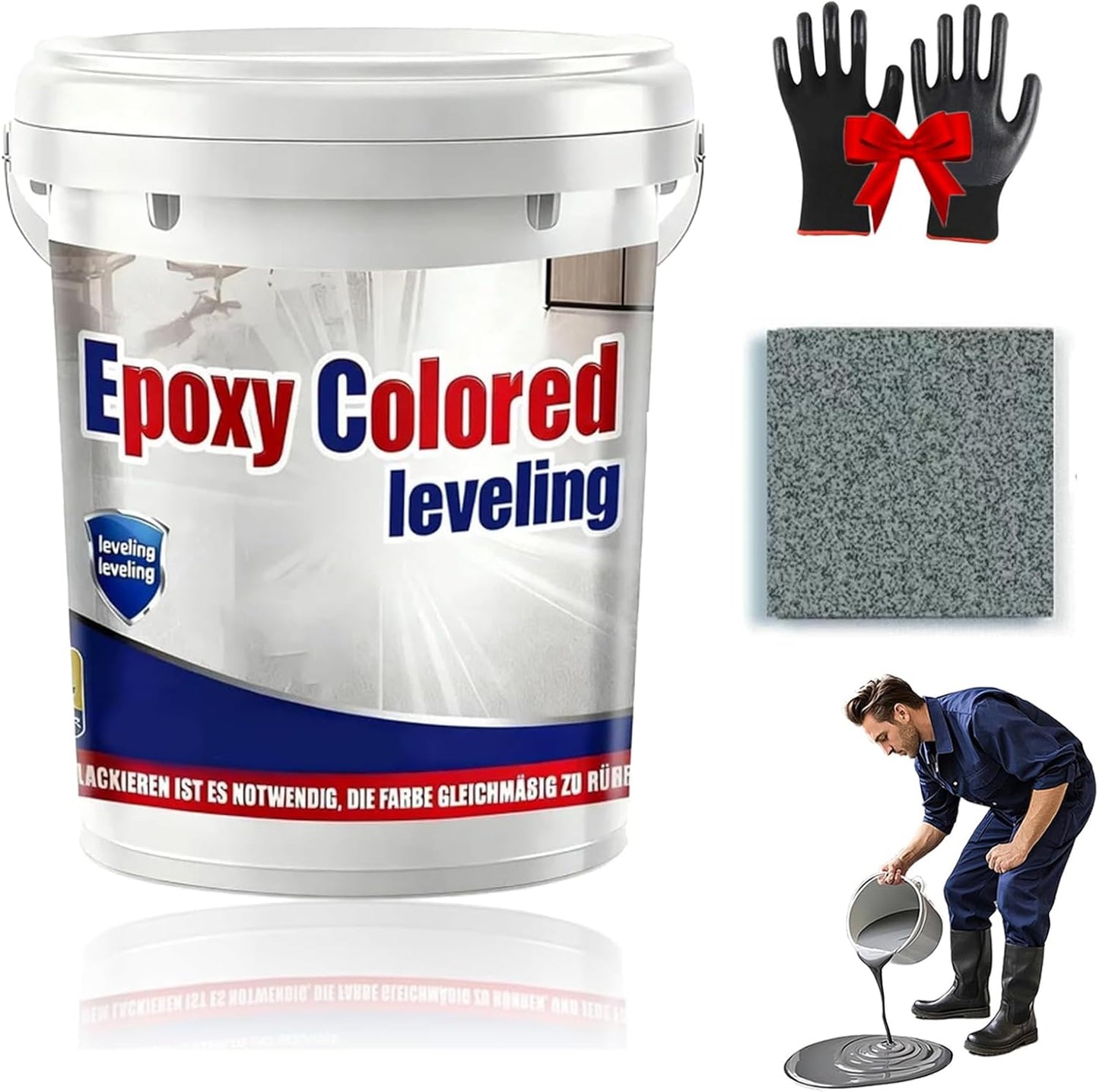 Epoxy Floor Paint, Epoxy Colored Sand Floor Paint, High-Gloss Marble Effect Self-Leveling Coating, Waterproof, Non-Slip, Ultra-Durable for Garage, Basement, Wood Floors (Sea Gray,6.6 lb)