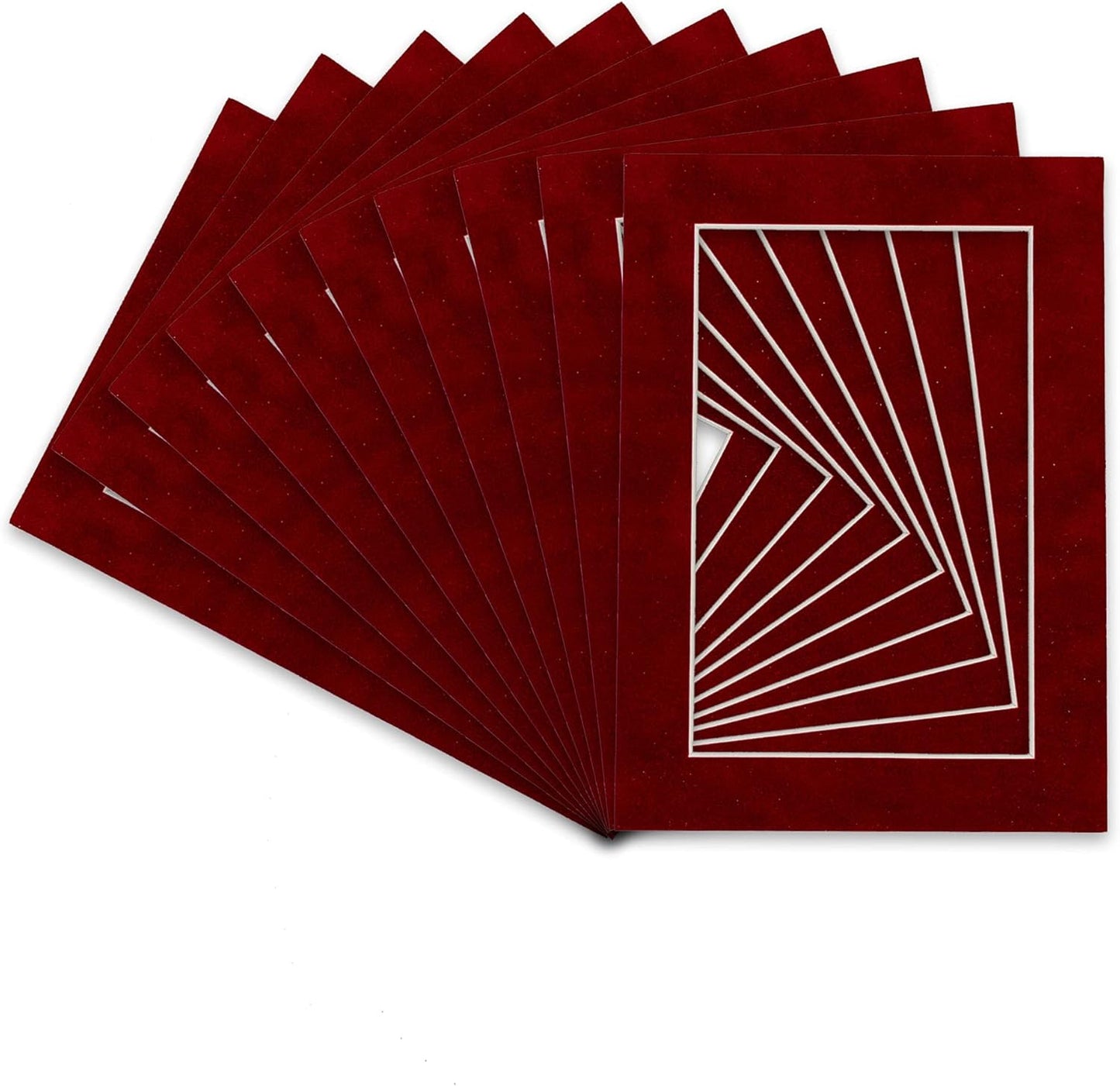 Pack of TEN 11x14 Mats Bevel Cut for 8.5x11 Photos - Acid Free Bright Red Suede Precut Matboards For Pictures, Photos, Framing - 4-ply Thickness