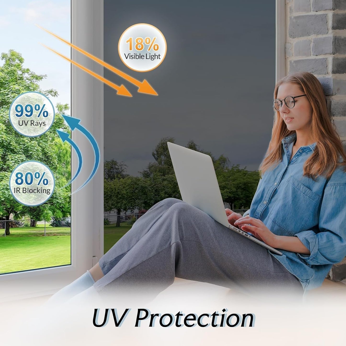 DOWELL One Way Window Privacy Film with 3 Tools Window Tint for Home Sun Blocking Heat Control Anti UV Reflective Mirror Covering See Out Not in for House and Office Black Silver 35.4" X 78.7"