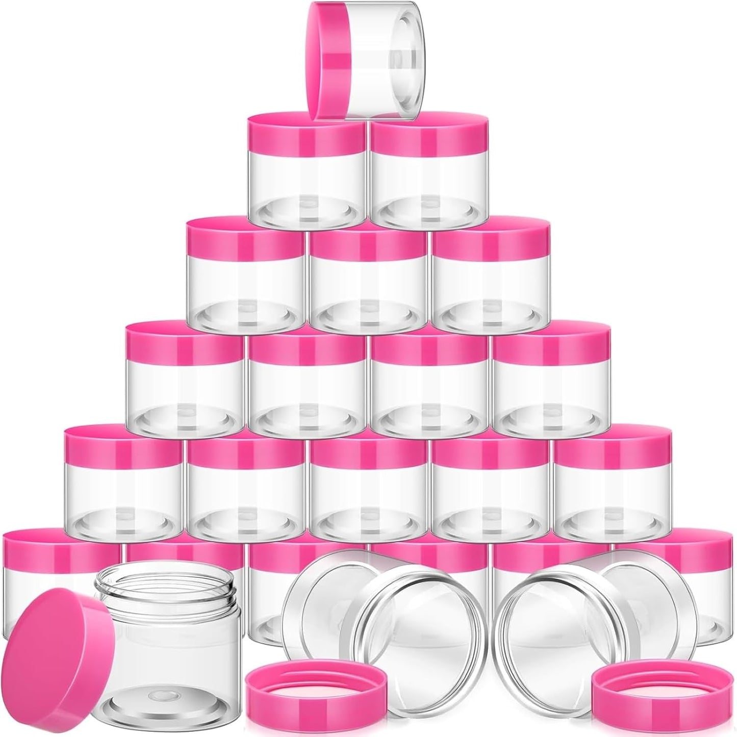 SATINIOR 12 Pack 6 oz Plastic Container Jars with Lids Round Clear Travel Cosmetic Container Slime Jars for Toiletries, Lotion, Cream, Ointments, Makeup, Rhinestone, Samples, Kitchen Storage(Pink)