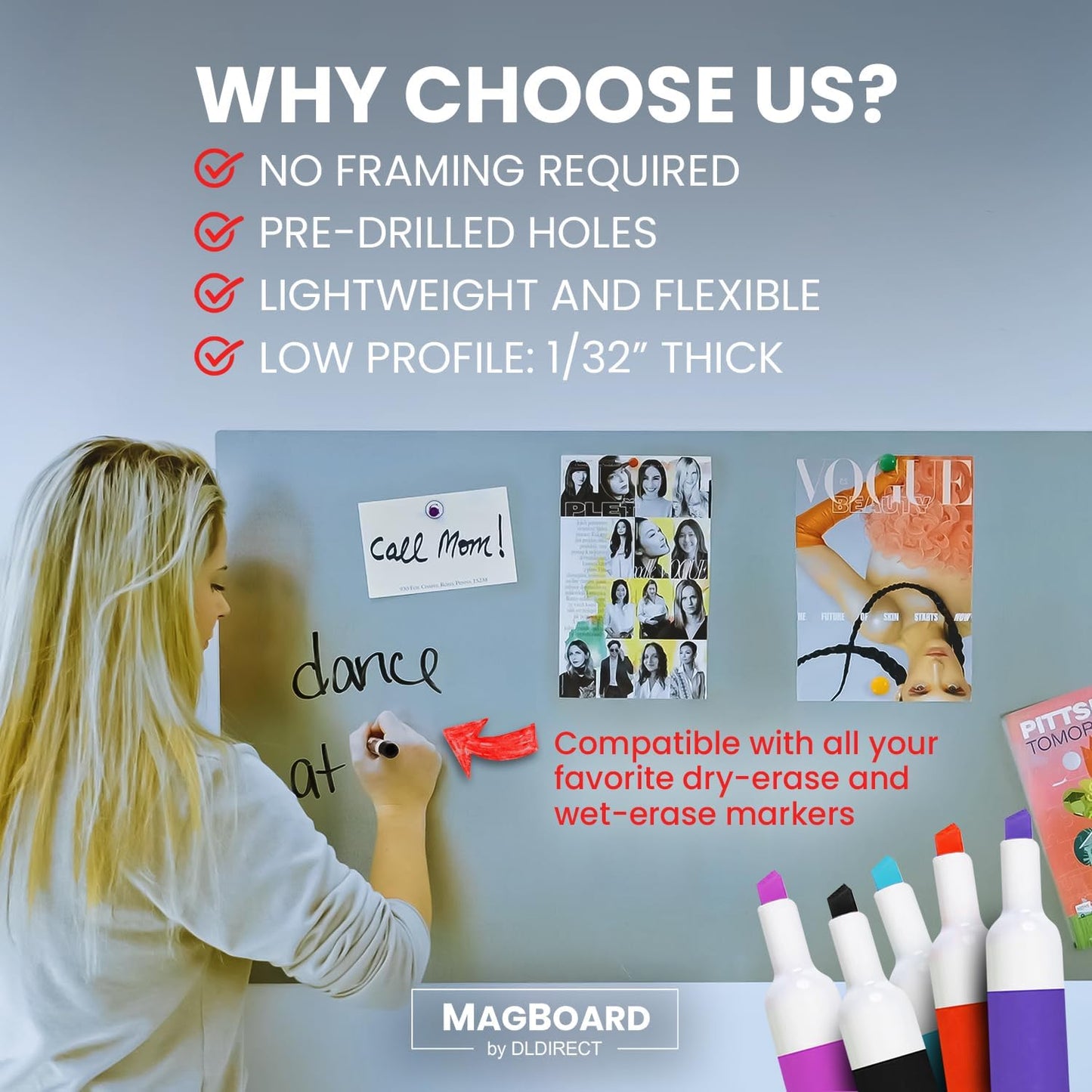 Diamond Life Magnetic Board - Memo & Vision Board for Home, Office, and Classroom - Magnet Board for Kids - Pre-drilled Mounting Screws Included (Silver 24"x24")
