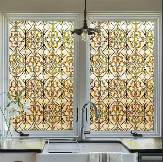 3D Stained Glass Window Privacy Film, Heat Control UV Blocking Static Cling Decorative Window Film for Bathroom,Front Door,Home Non Adhesive,GiltGaze 35.4 x 78.7 inches