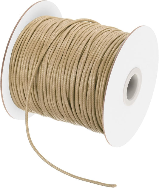 MECCANIXITY Waxed Cord 2mm Waxed Polyester Cord 98 Yard Wax String for Bracelet Making, Necklaces, Beading, Jewelry Making and DIY Crafts(Khaki)