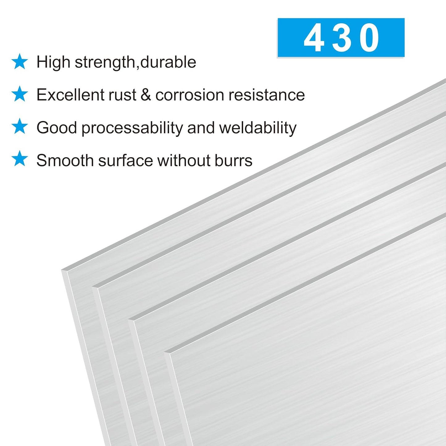 4PCS 4"x8"x1/52 Stainless Steel Metal Plates for Magnetic Mount Board Wall,Tickness 0.5mm 430 Stainless Steel Shim Stock Plates for Crafting, Kitchen, Office