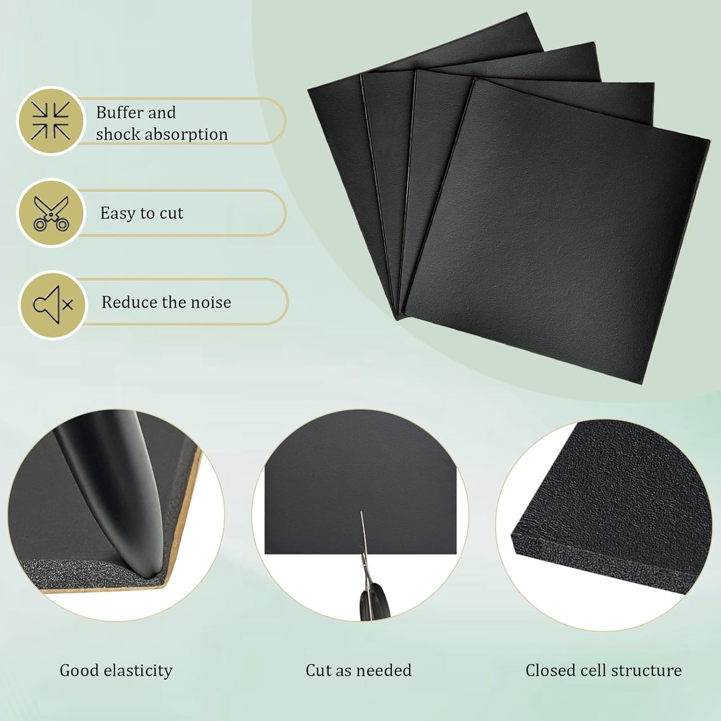 4 Pieces Adhesive Foam Padding 1/4 in Thick X 6 in X 6 in, Anti Vibration Pads, Closed Cell Foam Pads for Anti-Slip, Shock Absorption