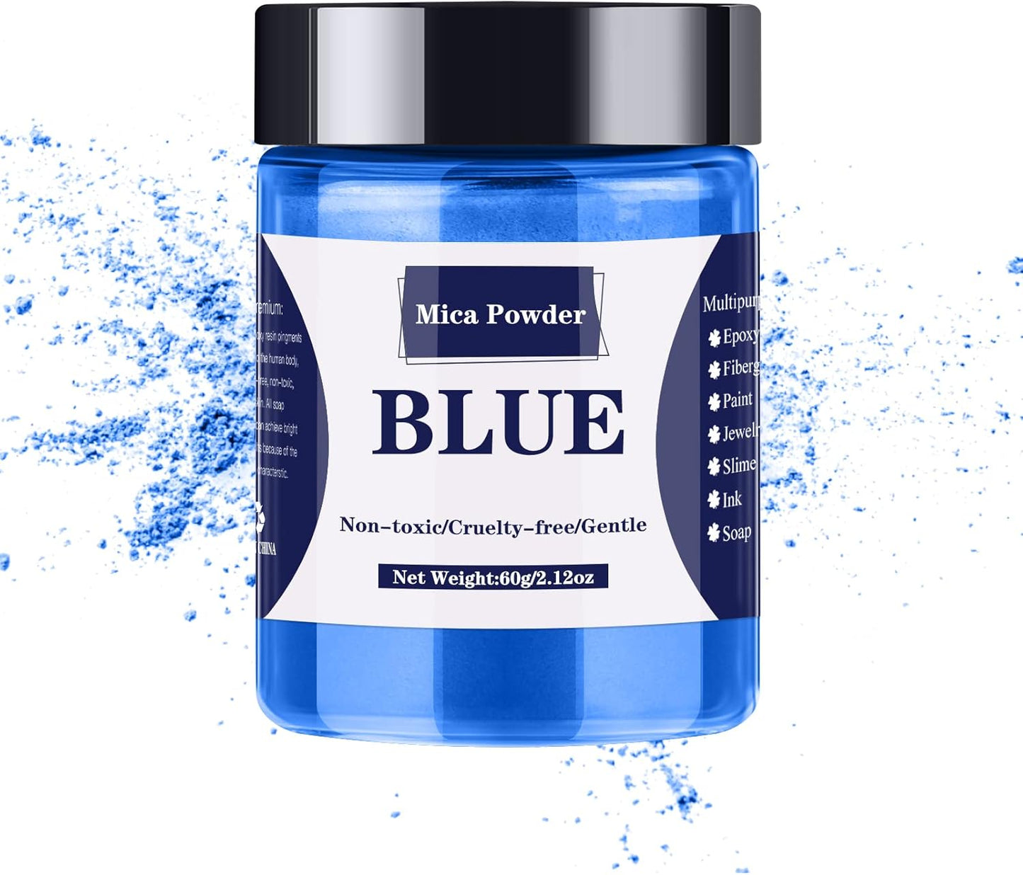 Mica Powder - 60g Mica Powder for Epoxy Resin - Pearl Pigment Powder Dye for Resin/Eye Shadow/Soap Making/Nails/Bath Bombs etc. (Blue)