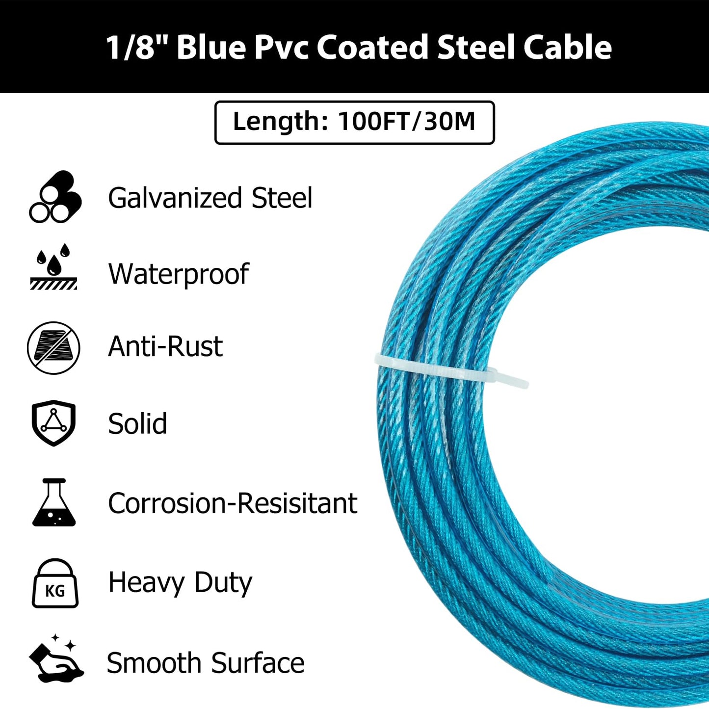 Sunshade Sail Wire, Clothesline, PIUM 1/8" PVC Coated Wire Rope Kits, 7x7 Strand 100Ft Steel Cable for Decking Rails, Sun Shade Sails, Clothesline and Garden Steel Cable Kits
