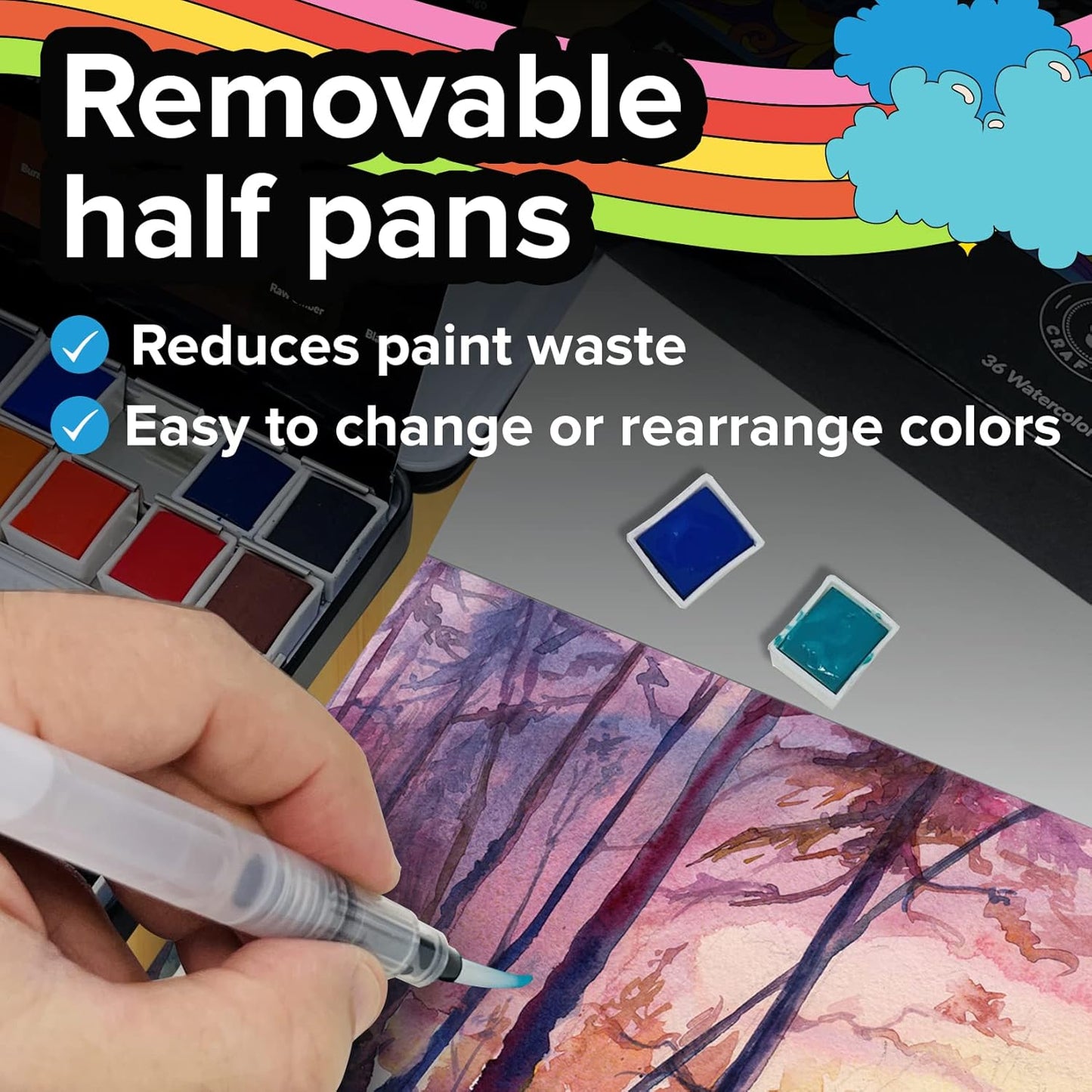 Professional Watercolor Paint Set, 36 Water Colors for Adults, Painting Kit with Palette and Brush Pen, Portable Watercolor Paints for Travel and Art Projects