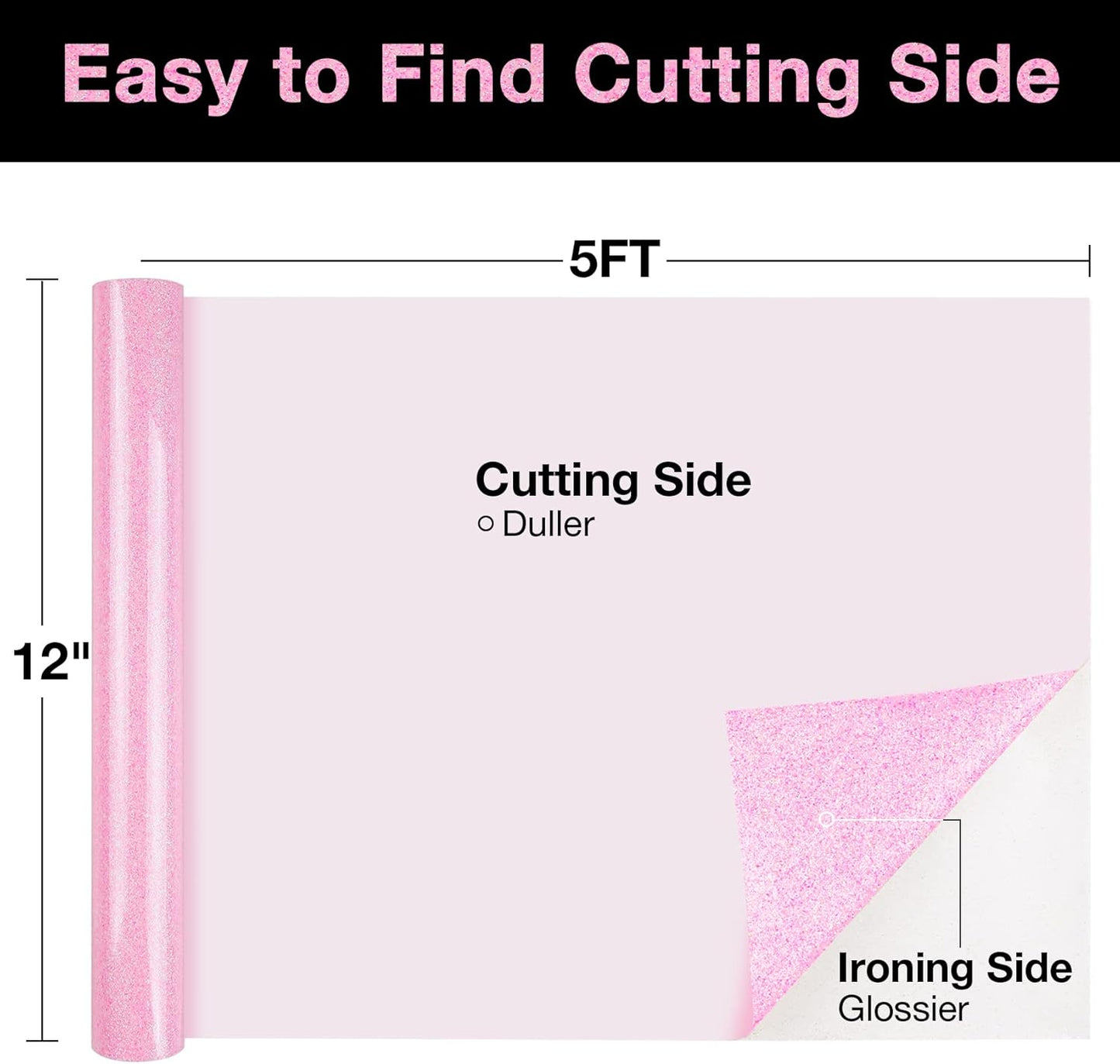 TORC Pink Glitter HTV Heat Transfer Vinyl 2 Rolls Iron on Vinyl for T Shirts Crafts 12 inch x 5 ft