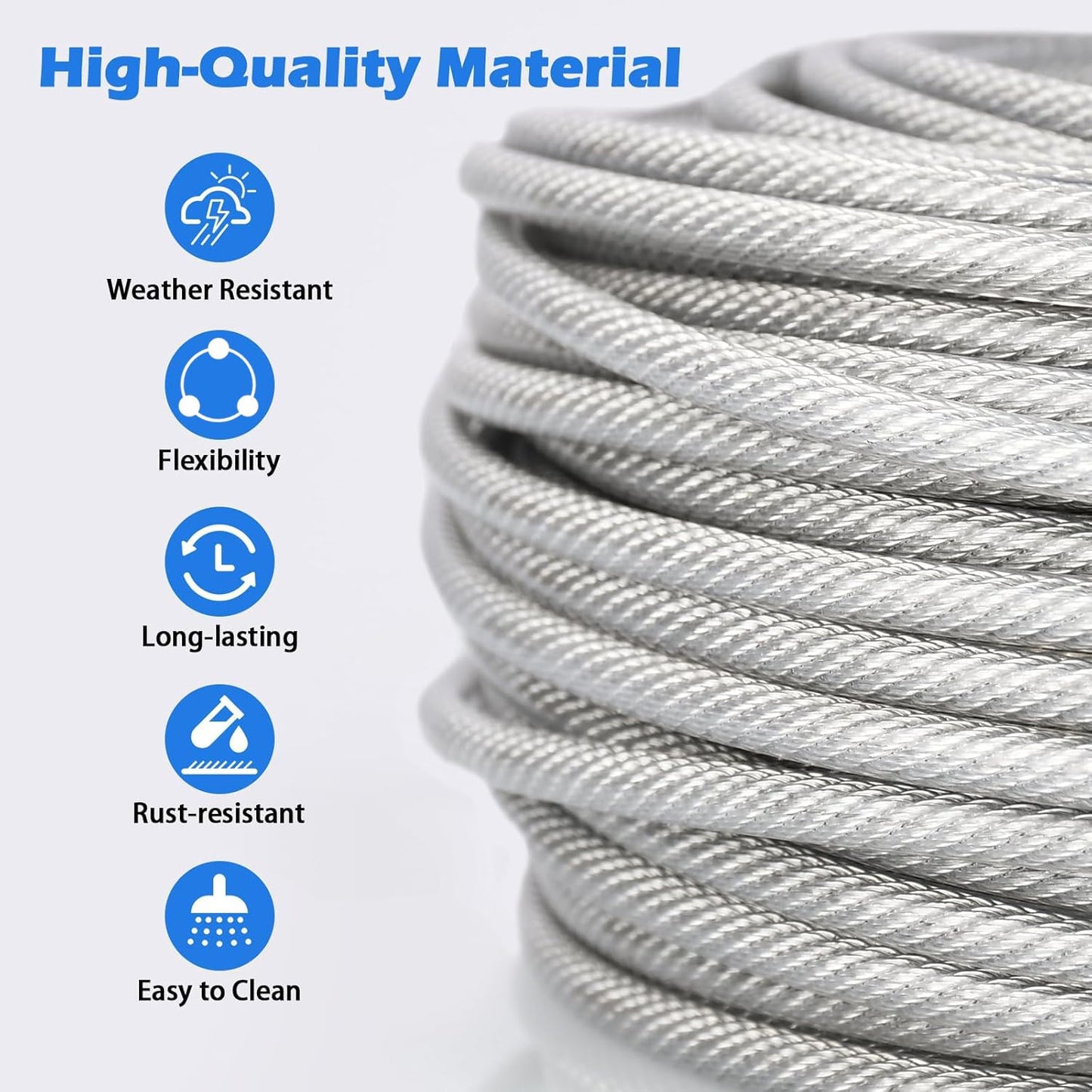 3/16" Wire Rope, 200Ft PVC Coated Steel Cable 7×7 Strand Core, Ideal Cable Railing System for Stair Handrail Balusters Porch Fence Deck, String Light Hanging, Clothesline, Curtains, Shade Sail