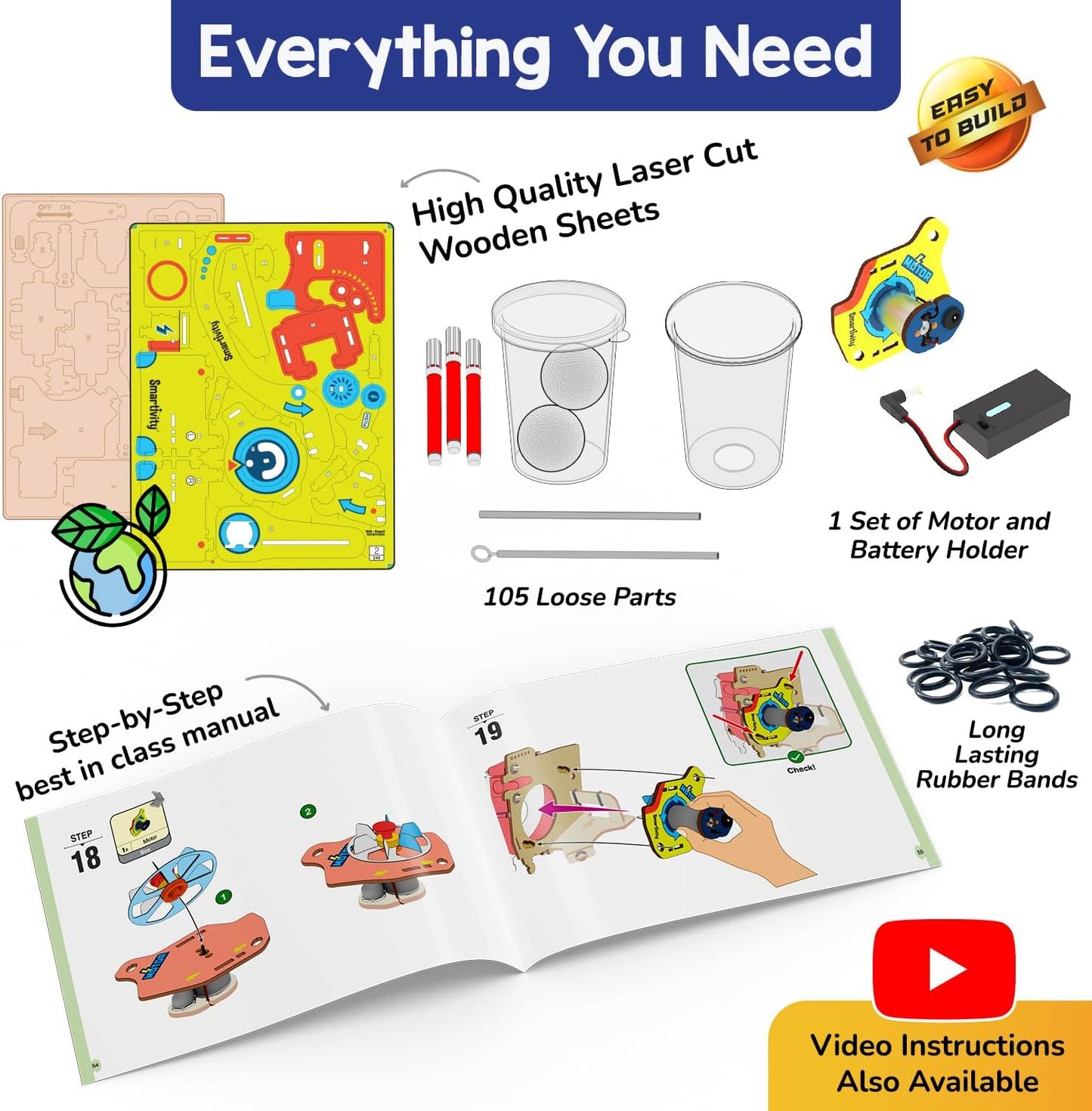 Smartivity 10-in-1 Motor-Powered Gadgets Kit for Kids Ages 6, 7, 8, 9, 10, 11, 12 Years Old Boys & Girls | Build 10+ Cool Electronics Projects | Christmas, Birthday Gift for Smart Kids | DIY STEM Toys