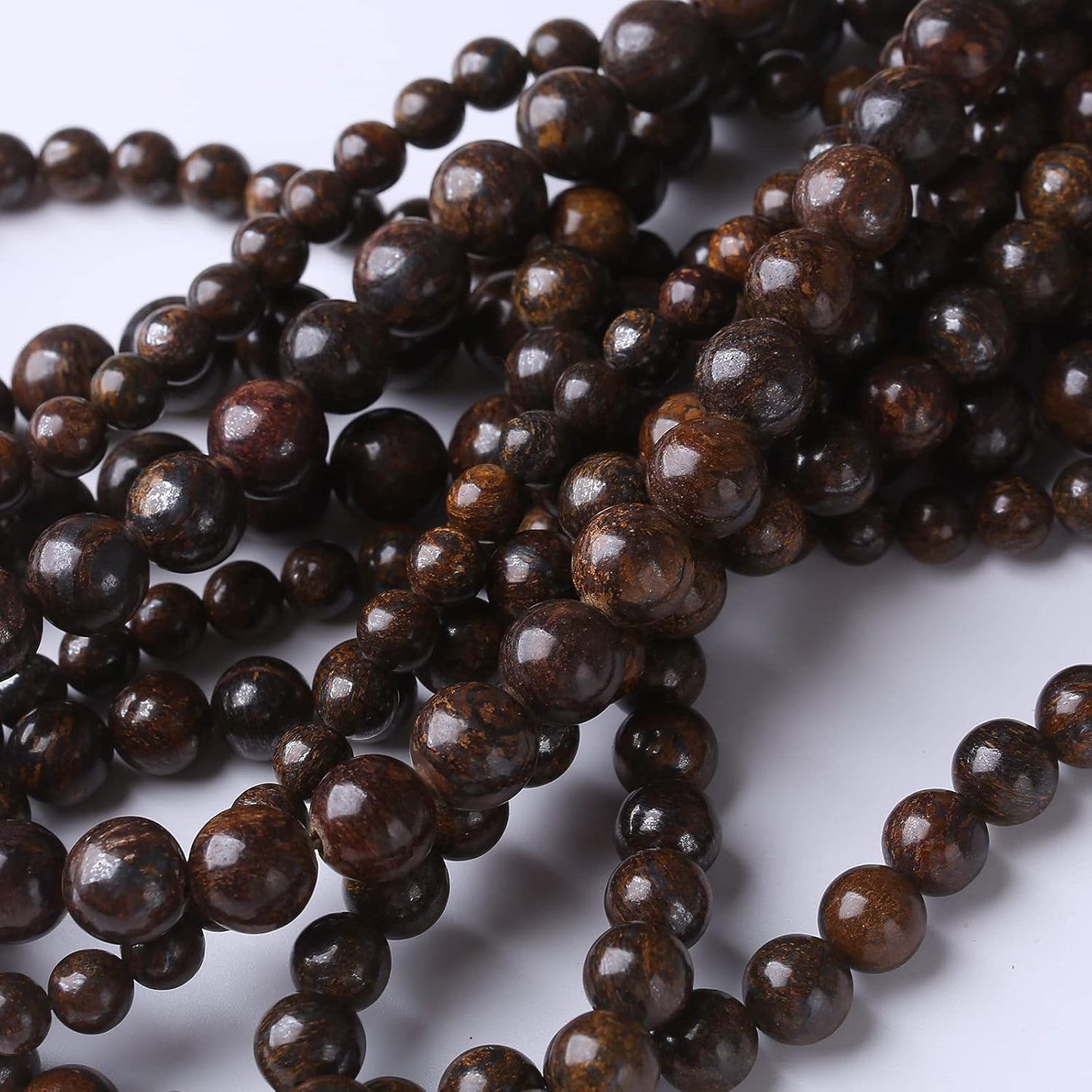 32PCS 12MM Natural Bronze Stone Beads Round Loose Stone Beads for Jewelry Making DIY Energy Stone Healing Power Bracelet 15"