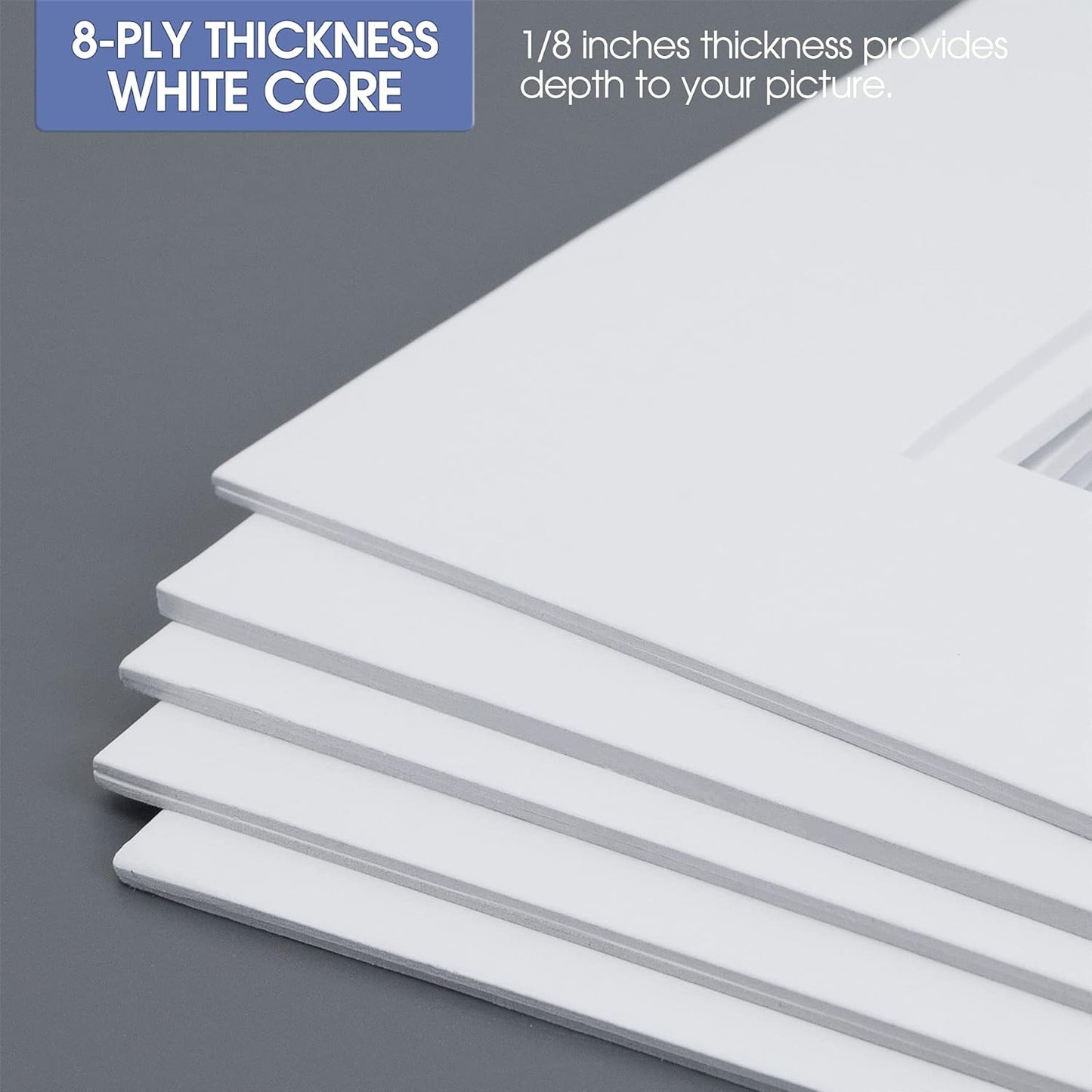 Golden State Art, 11x14 Double Mats for 8x10 - for Photos, Pictures, Frames - Acid-Free, 5 Pack, White Over White