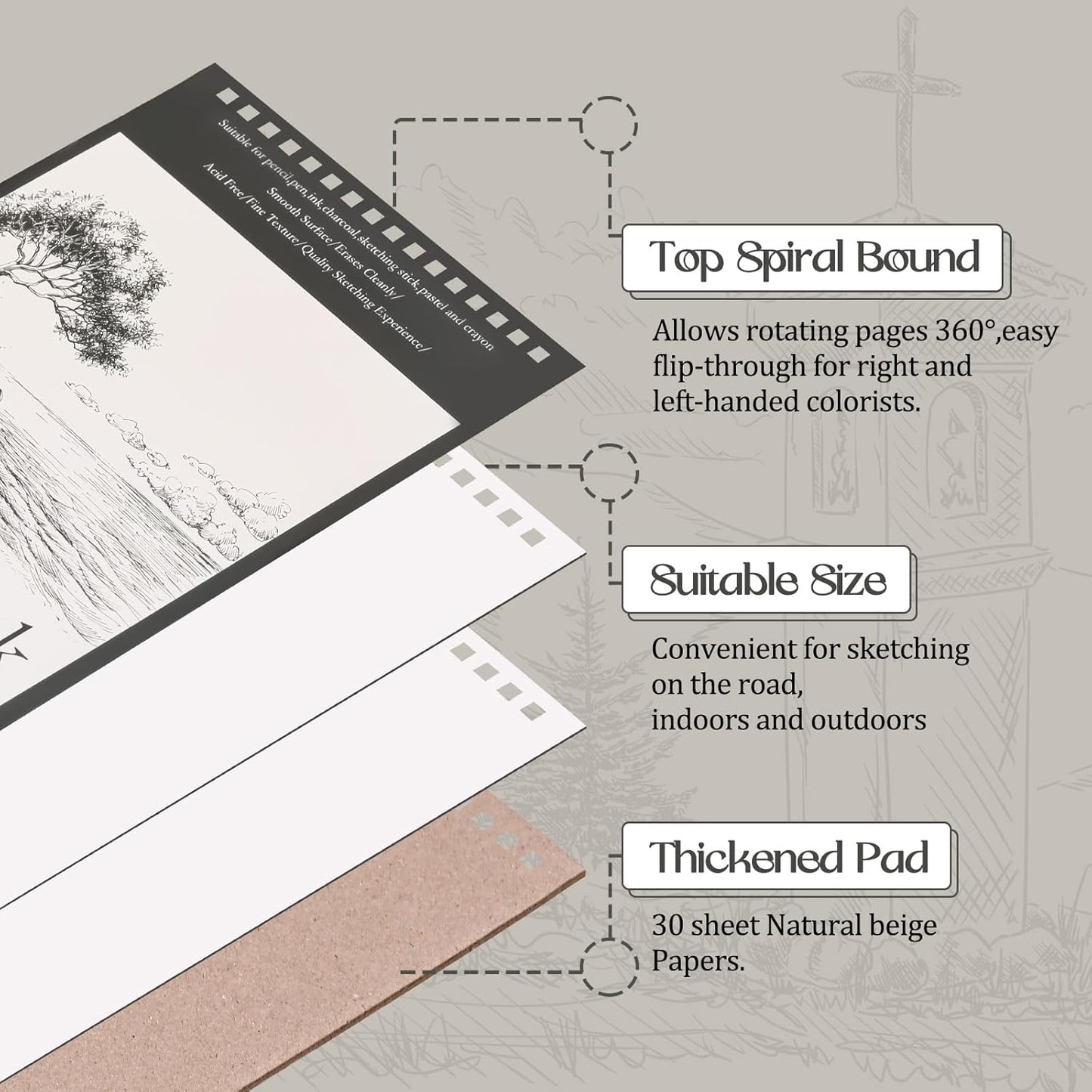 Jexine 20 Pcs 5.5'' x 8.5'' Top Spiral Bound Sketch Book 30 Sheet Each(68lb/100gsm), Sketching Drawing Pad Bulk Artist Sketch Pad Kids Drawing Paper Art Sketchbook for Painting (Tree)