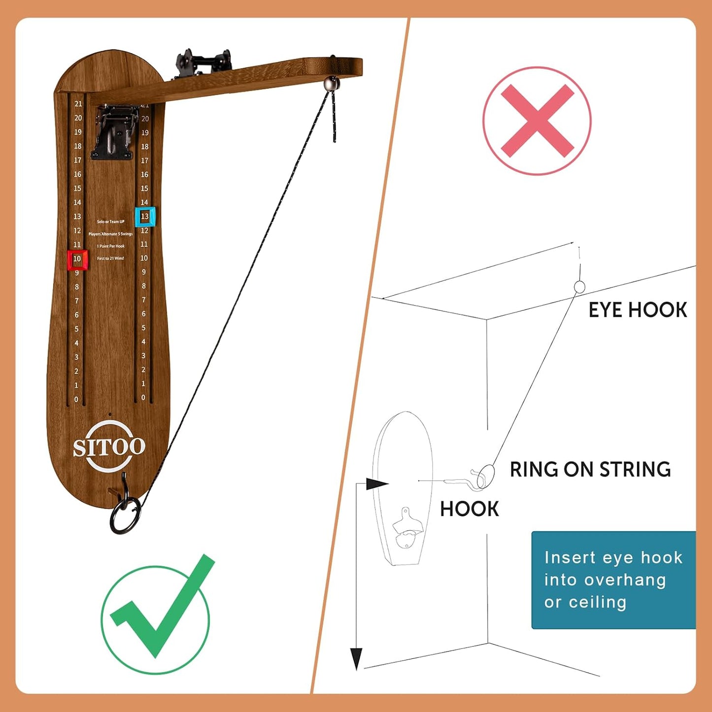 Ring Toss Game for Adults, Outdoors Games, Hook and Ring Game with Foldable Arm