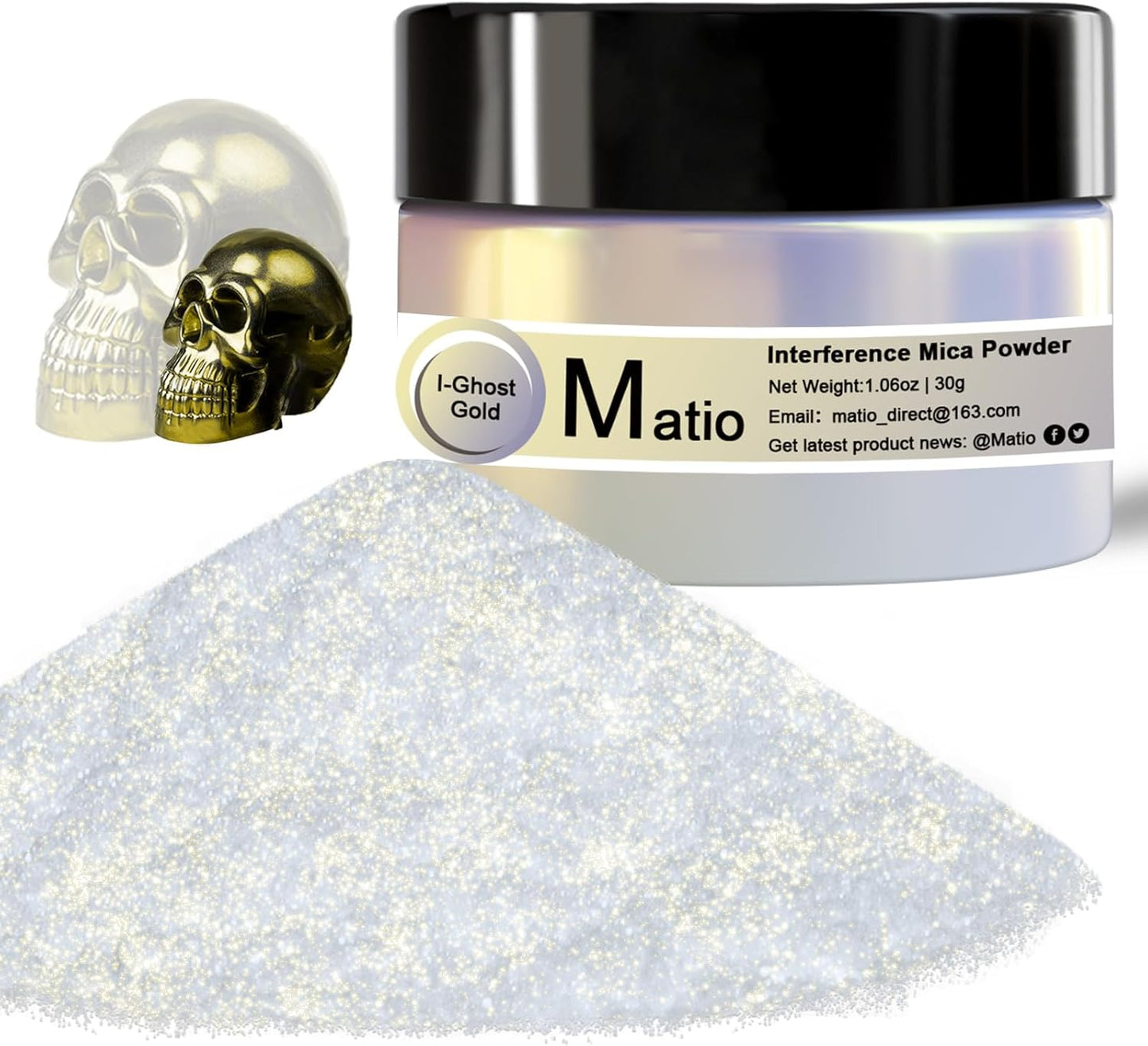 Matio Interference Mica Powder, 1.06oz/ 30g Ghost Gold Chrome Powder, Pearlescent Effect Color Shift Pigment for Epoxy Resin, Makeup Shimmer,Nail Polish,Soap Dye,Candle Making,Paint,Slime Pigment