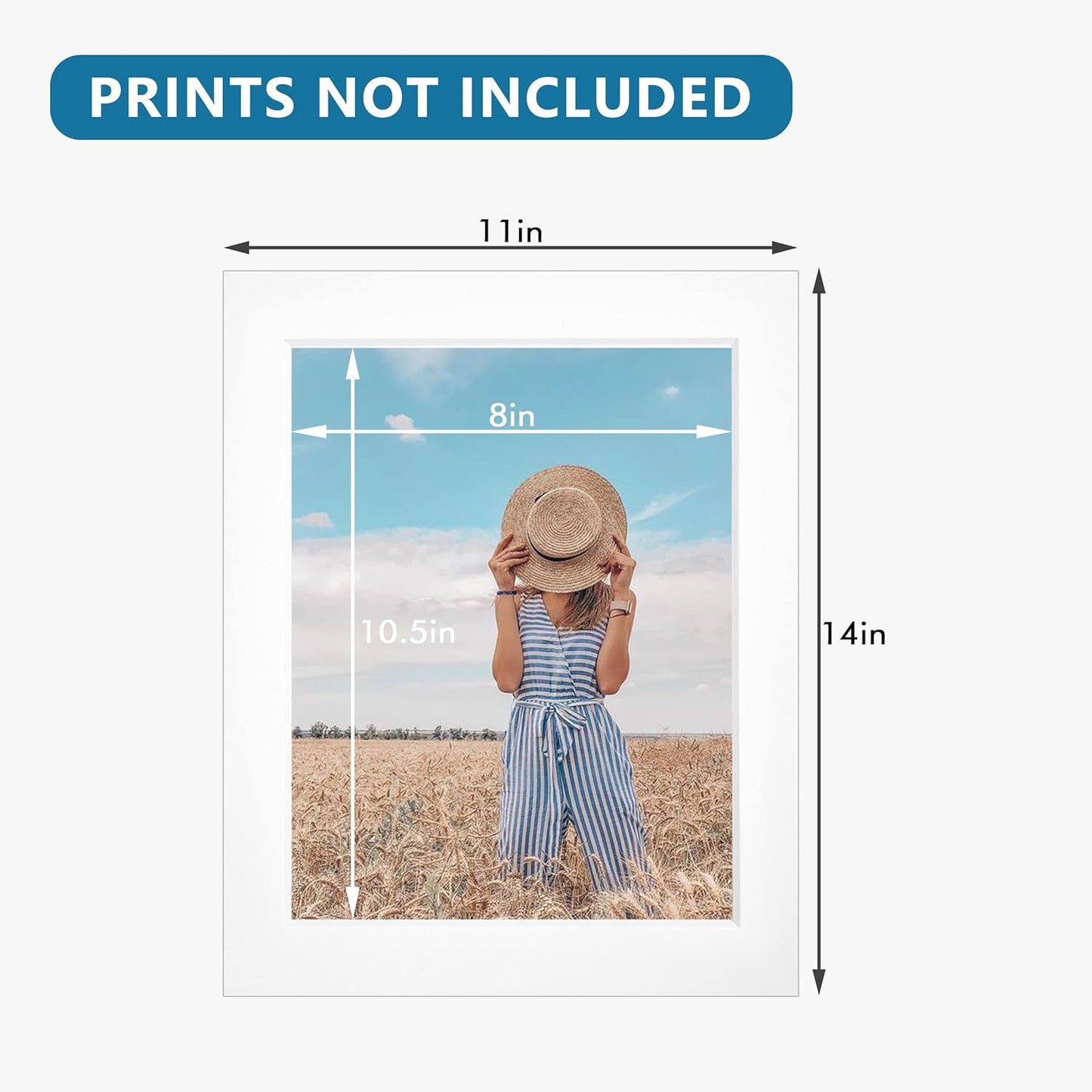 Somime 10 Pack Pre-Cut 11 x 14 White Picture Mats for 8.5x11 Photos - White Core Bevel Cut Frame Matte, Acid Free, Ideal for Frames/Artwork/Prints
