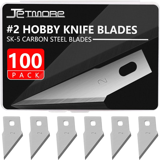 100 Pack Craft Hobby Blades #2 Craft Knife Blades Refill Hobby Knife Replacement Blade with Storage Box for Art and Crafting Scrapbooking Supplies Cutting Caving Stencil