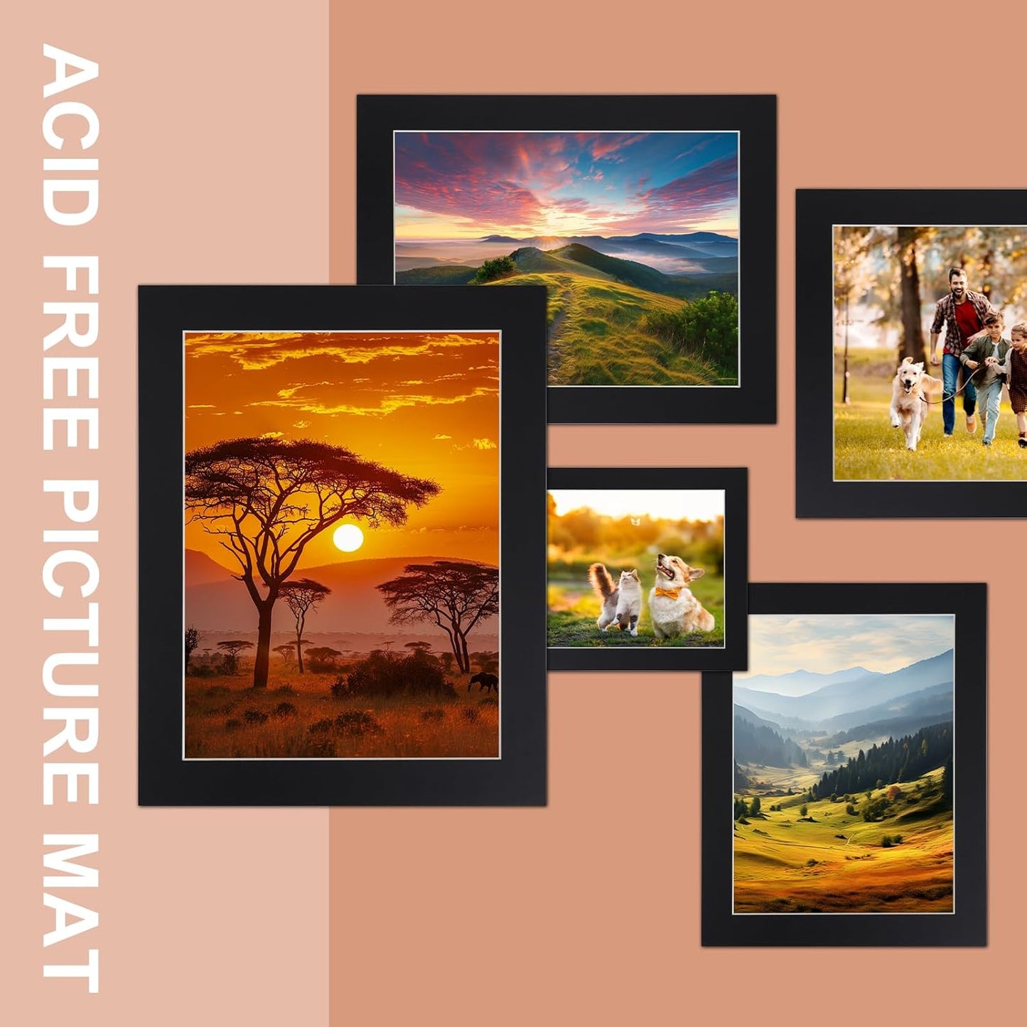 HOTUO 10 Pack Acid Free Black 11x14 Picture Frame Mats for 9x12, Pre-Cut with Ivory Core Bevel Cut, 4 Ply Thickness Photo Mat for Frames/Artwork/Prints/Pictures.
