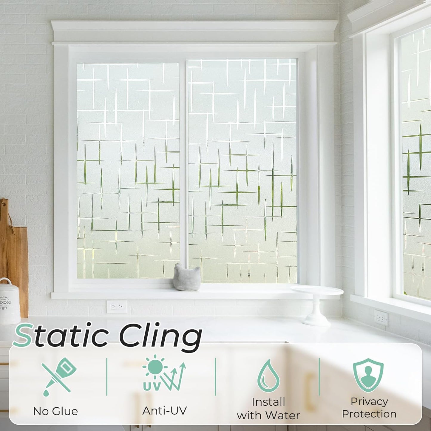 DOWELL Window Privacy Film Frosted Glass Window Film, Sun Blocking Non-Adhesive Glass Cling, Decorative Door Sticker, Self Static-Cling Tint Covering for Home Office, Cross Pattern 23.6" x 78.7"