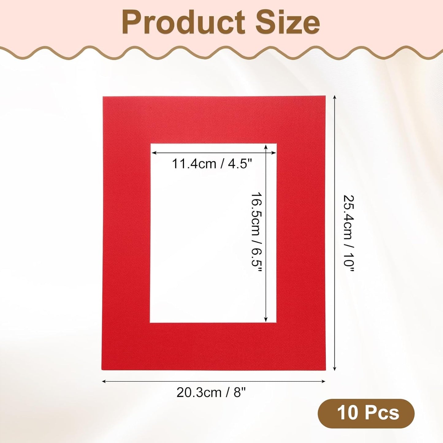 uxcell 10Pcs Picture Mats, 8 x 10 Mat Board Center for 5 x 7 Pictures Acid Free White Core Bevel Cut Frame Mattes for Display Art Measuring, Red