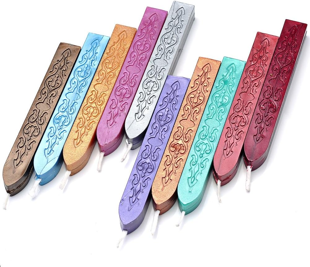 Sealing Wax Sticks, Yoption 10 Pcs Multi-Color Wax Seal Sticks with Wicks for Wedding Invitation Gift Envelopes Christmas Card