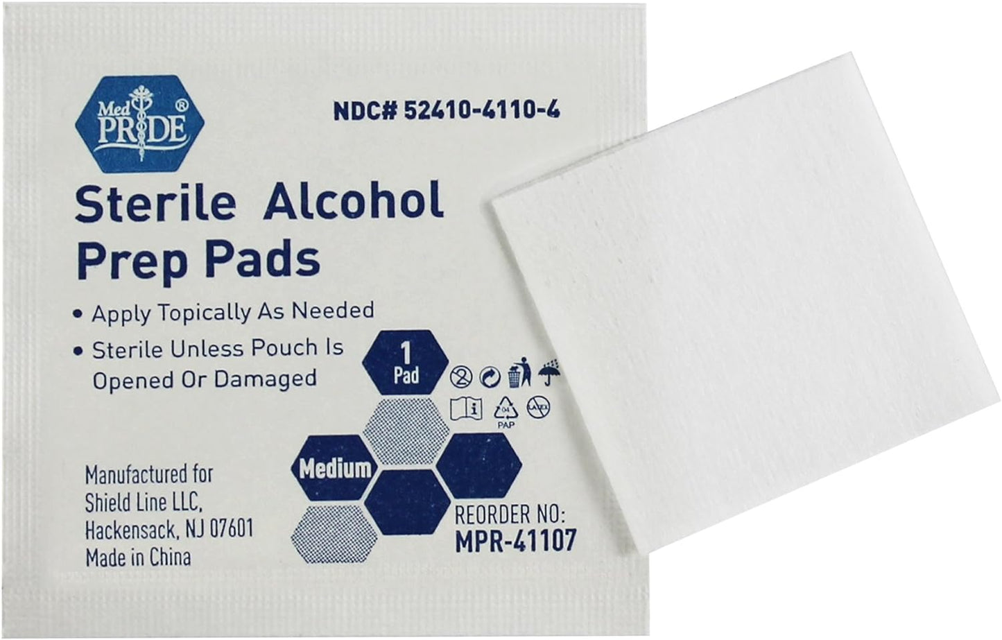 MED PRIDE Sterile Alcohol Prep Pads, Antiseptic, Individually Wrapped, Medical Grade, Latex Free, 2 Ply, 100 Count