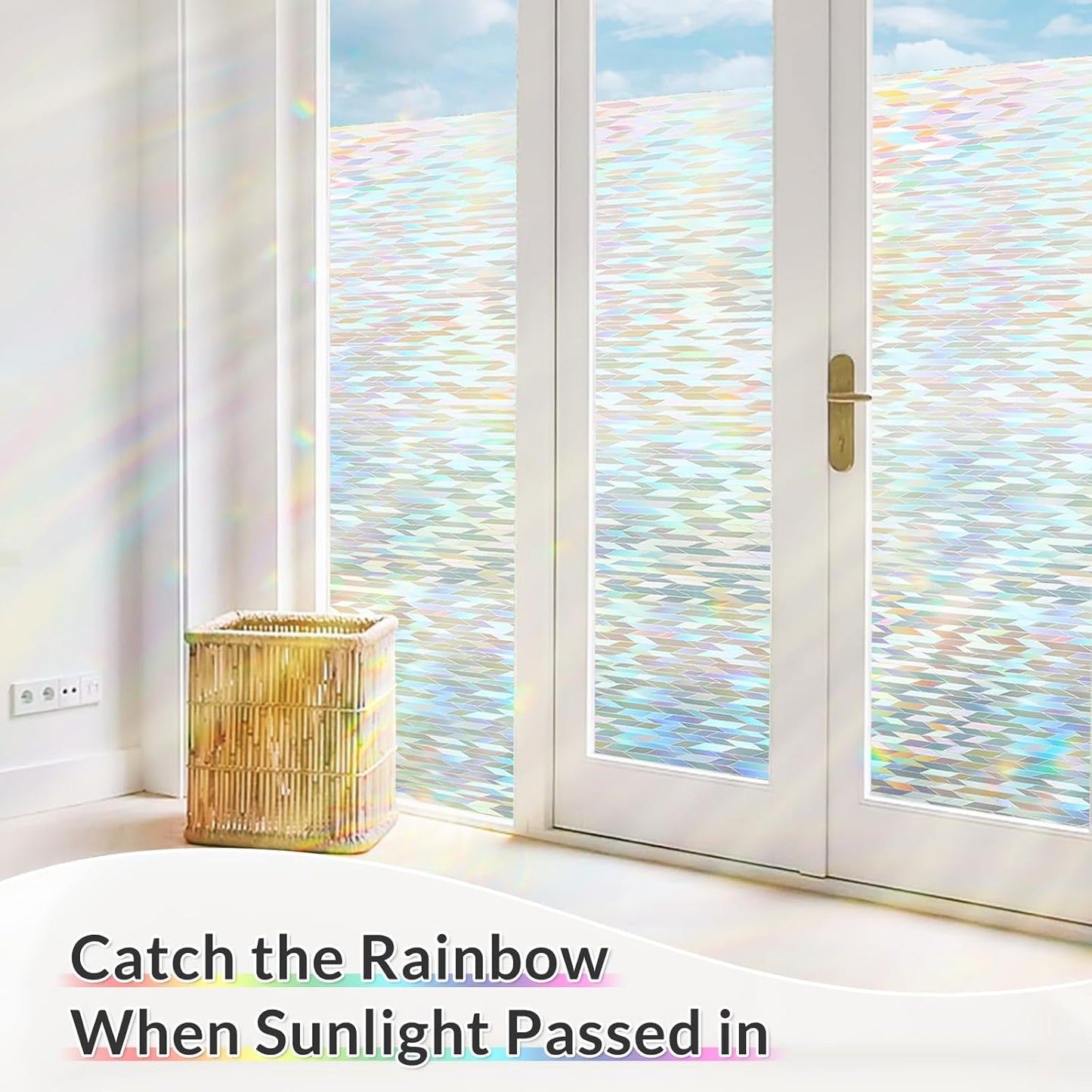 rabbitgoo Window Privacy Film with Installation Tools, Stained Glass Window Film Rainbow Prism Decorative Glass Clings for Home Decor, Static Cling Covering Sun Blocking, 17.5" x 118.1"